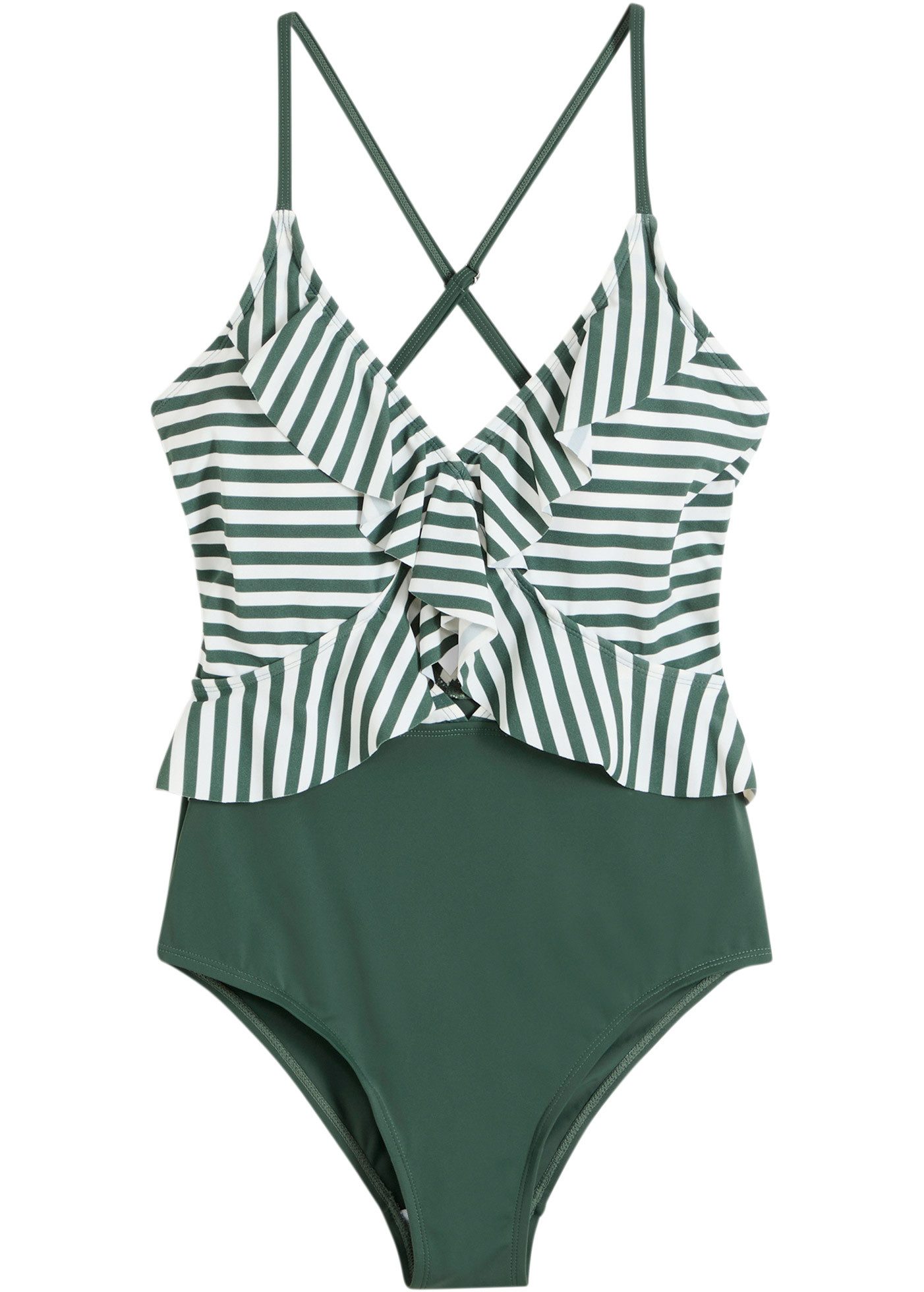 bonprix Badeanzug bequeme Passform, sportlicher Stil, mit Volant-Detail