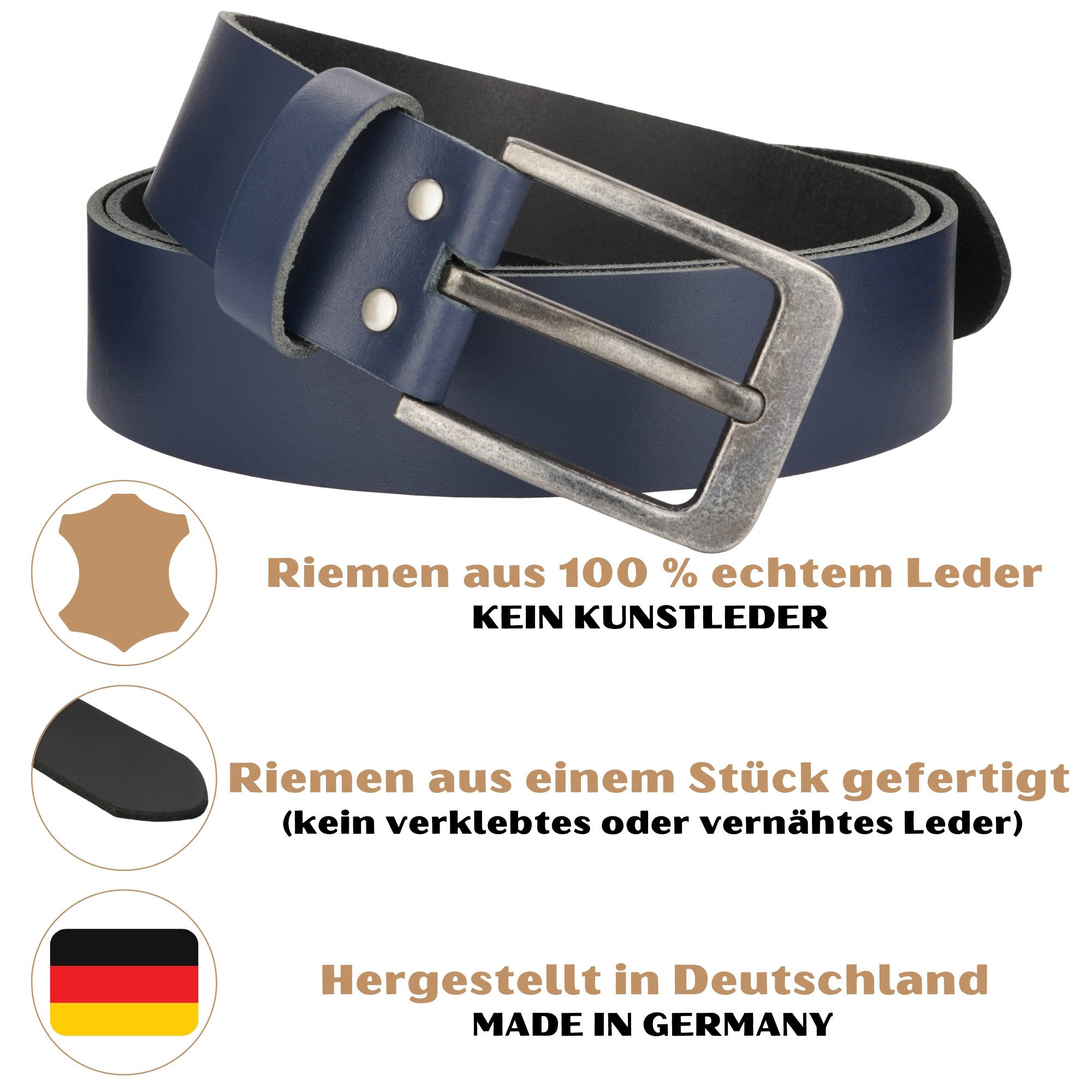 Manza Ledergürtel Gürtel Ledergürtel 4cm breit Echt Leder Jeansgürtel Unisex Kürzbar