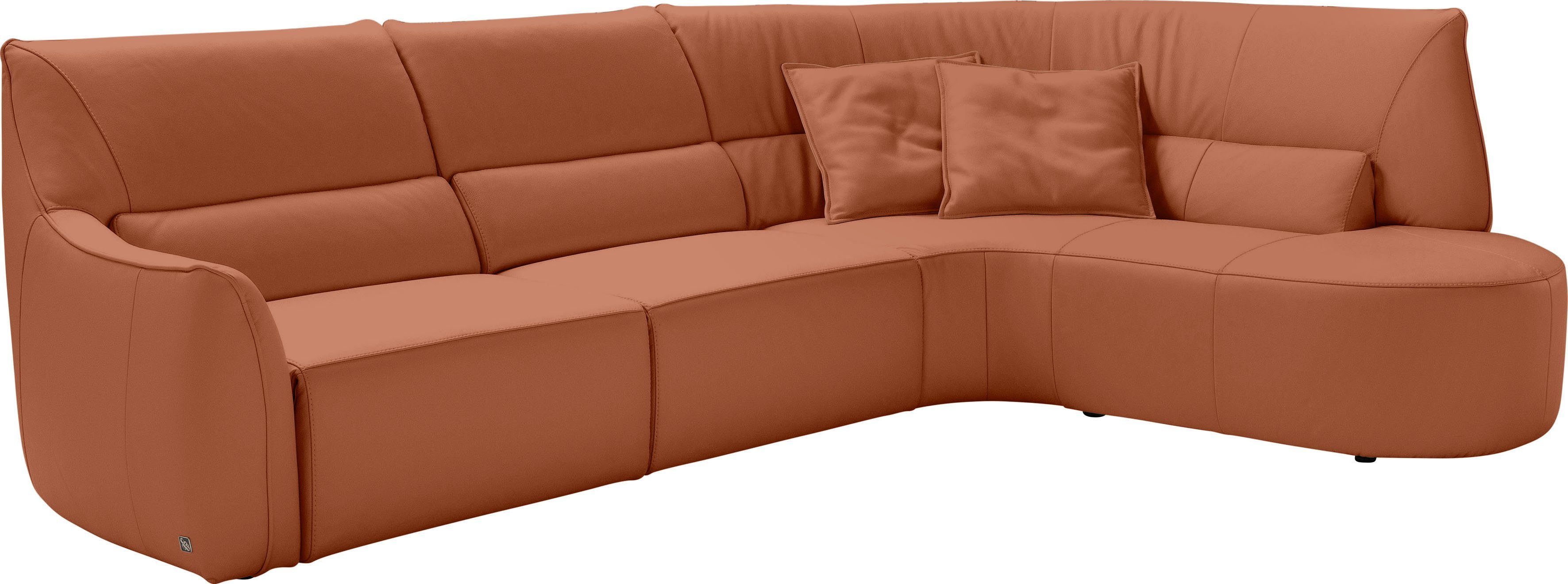 Egoitaliano Ecksofa Puffy, extravagant & edel, Retro Designsofa, hoher Sitzkomfort, L-Form, mit Ottomane, wahlweise mit und ohne elektrischer Relaxfunktion