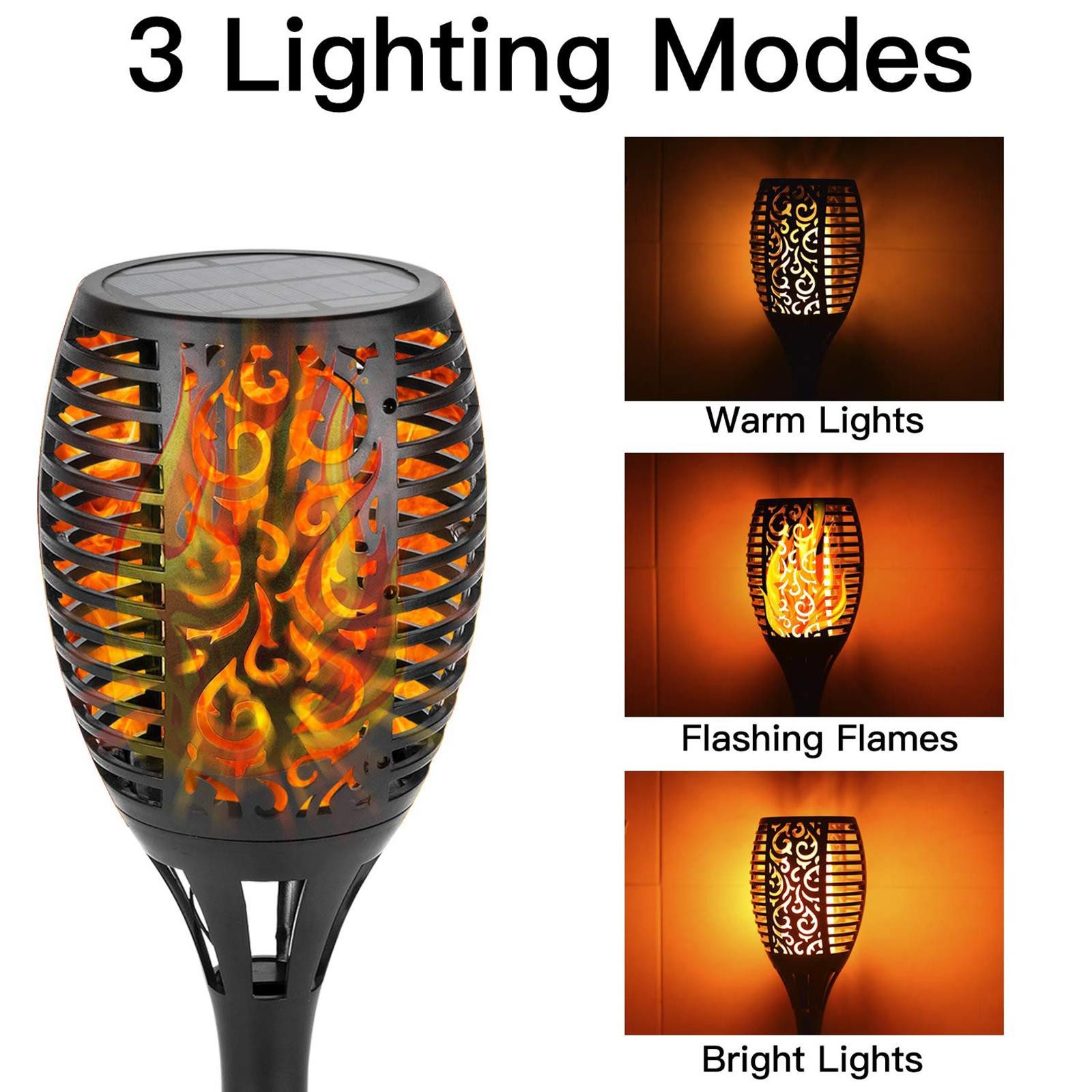 VERCO Gartenfackel Solarleuchte, Lampe fest integriert, Warmweiß, 96 Leds mit 3 Leuchtmodi IP65 wasserbeständig