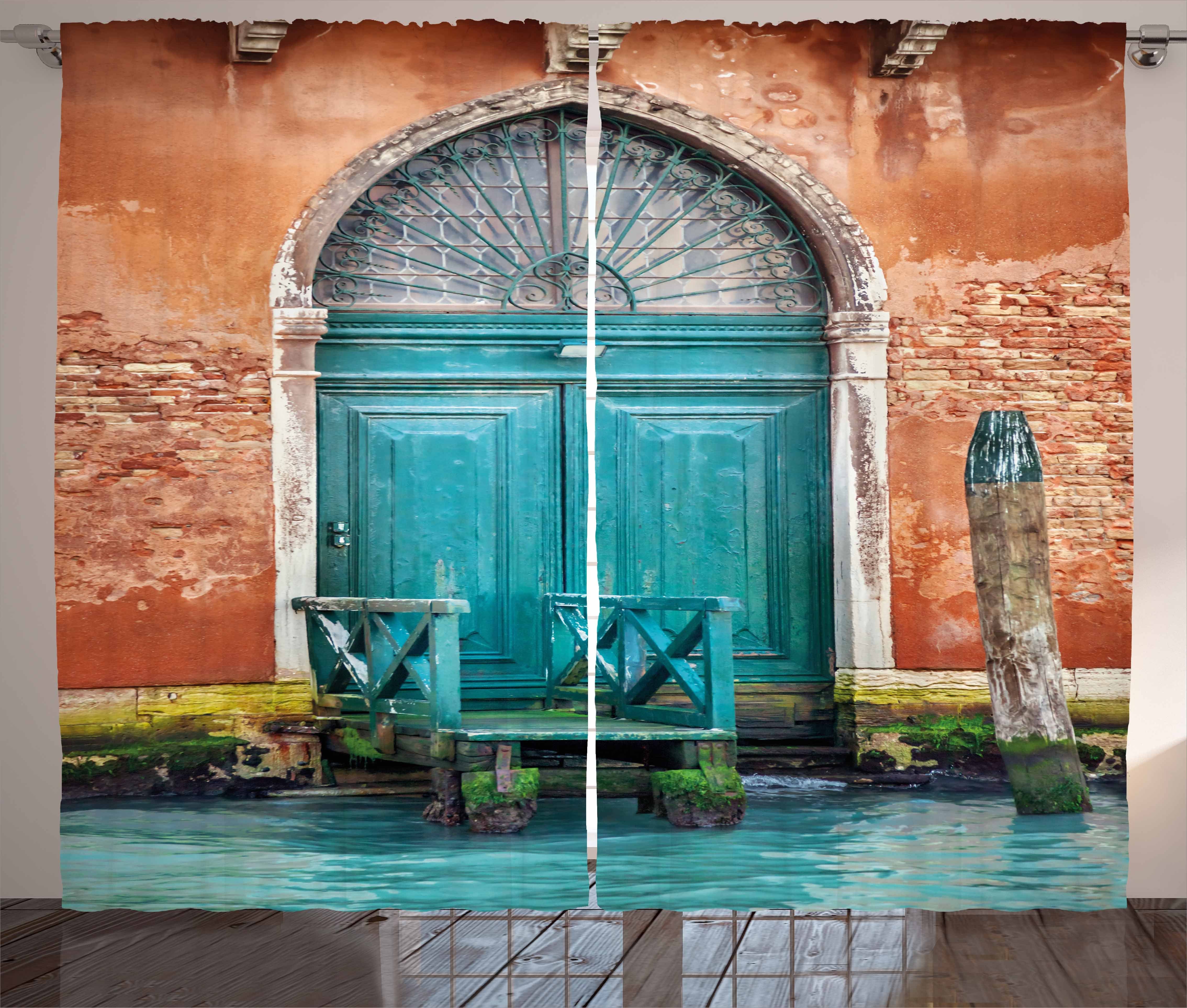 Gardine Schlafzimmer Kräuselband Vorhang mit Schlaufen und Haken, Abakuhaus, Venedig Gebäudetür