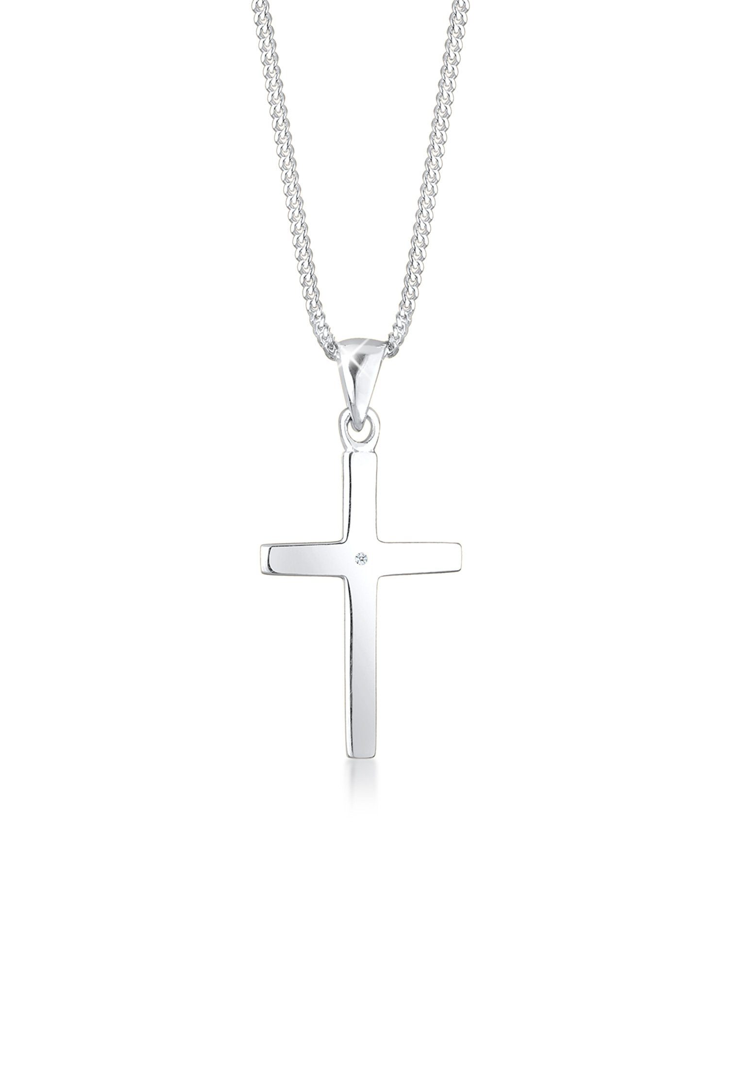 Elli DIAMONDS Kette mit Anhänger Kreuz Glaube Diamant (0.005 ct) Basic 925 Silber, Kreuz