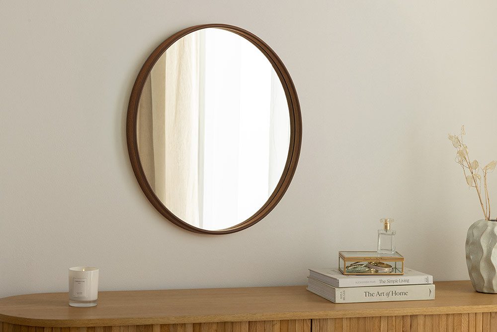 riess-ambiente Wandspiegel PORTRAIT Ø70cm braun - Walnussholz-Design, rund, Accessoire, Flur (Einzelartikel, 1-St), dekorativer Spiegel mit Rahmen – ideal für Wohn- oder Schlafzimmer