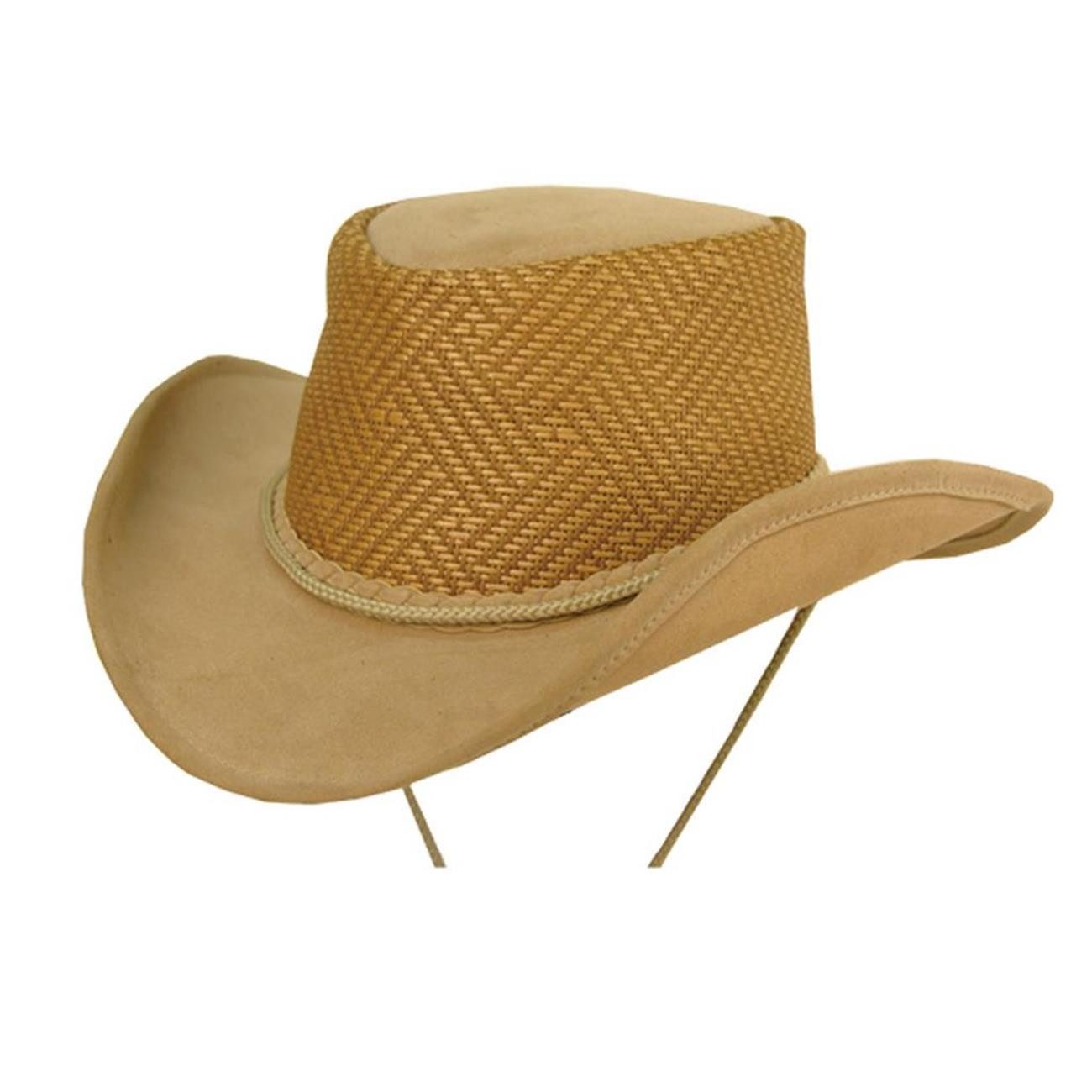 Outbacker Cowboyhut Sommerhut aus veganem Leder mit biegsamer Krempe super leicht und luft