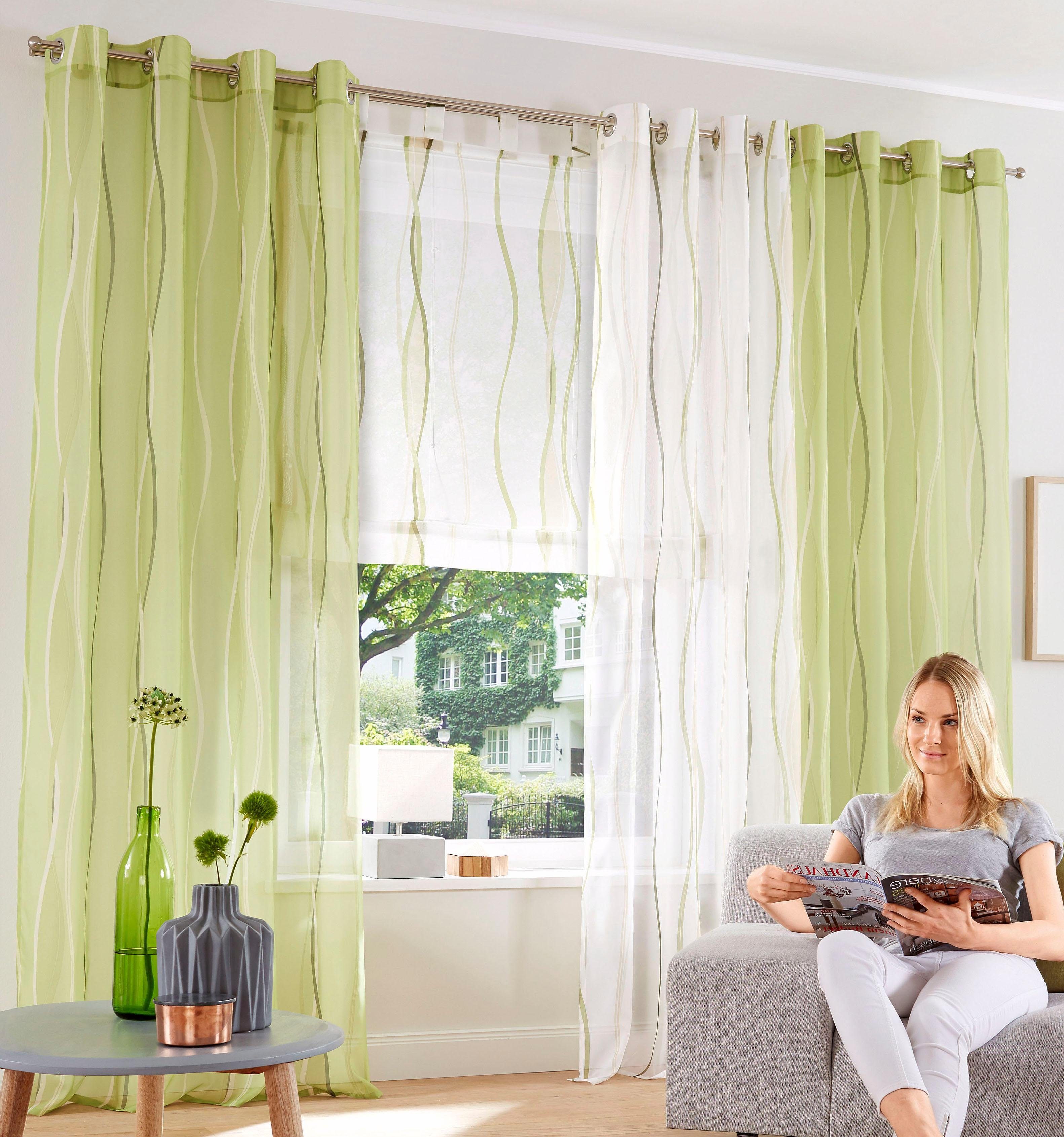 Ösen Polyester Voile, Voile, (2 2er-Set, my home, transparent, transparent, Gardine St), Dimona, grün