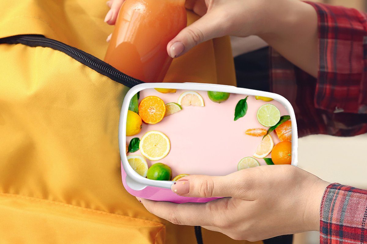 Lunchbox - Pastell, Erwachsene, Mädchen, Kinder, Obst Kunststoff, für Brotbox - Kunststoff Snackbox, MuchoWow Zitrusfrüchte rosa (2-tlg), Brotdose