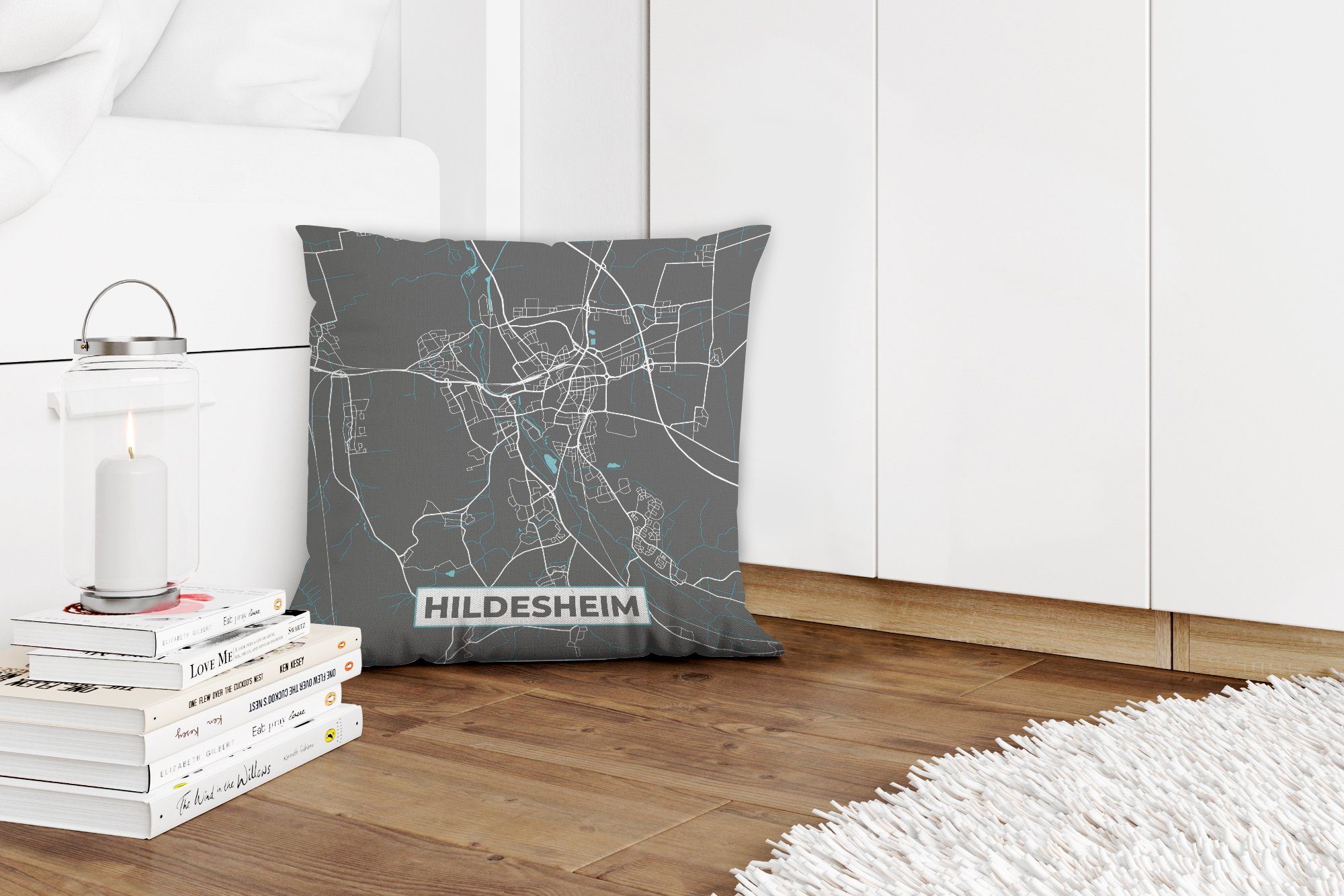 Zierkissen Sofakissen Wohzimmer, Dekokissen - Hildesheim Deko, - Blau MuchoWow - Deutschland - Karte, Stadtplan mit für Füllung Schlafzimmer,