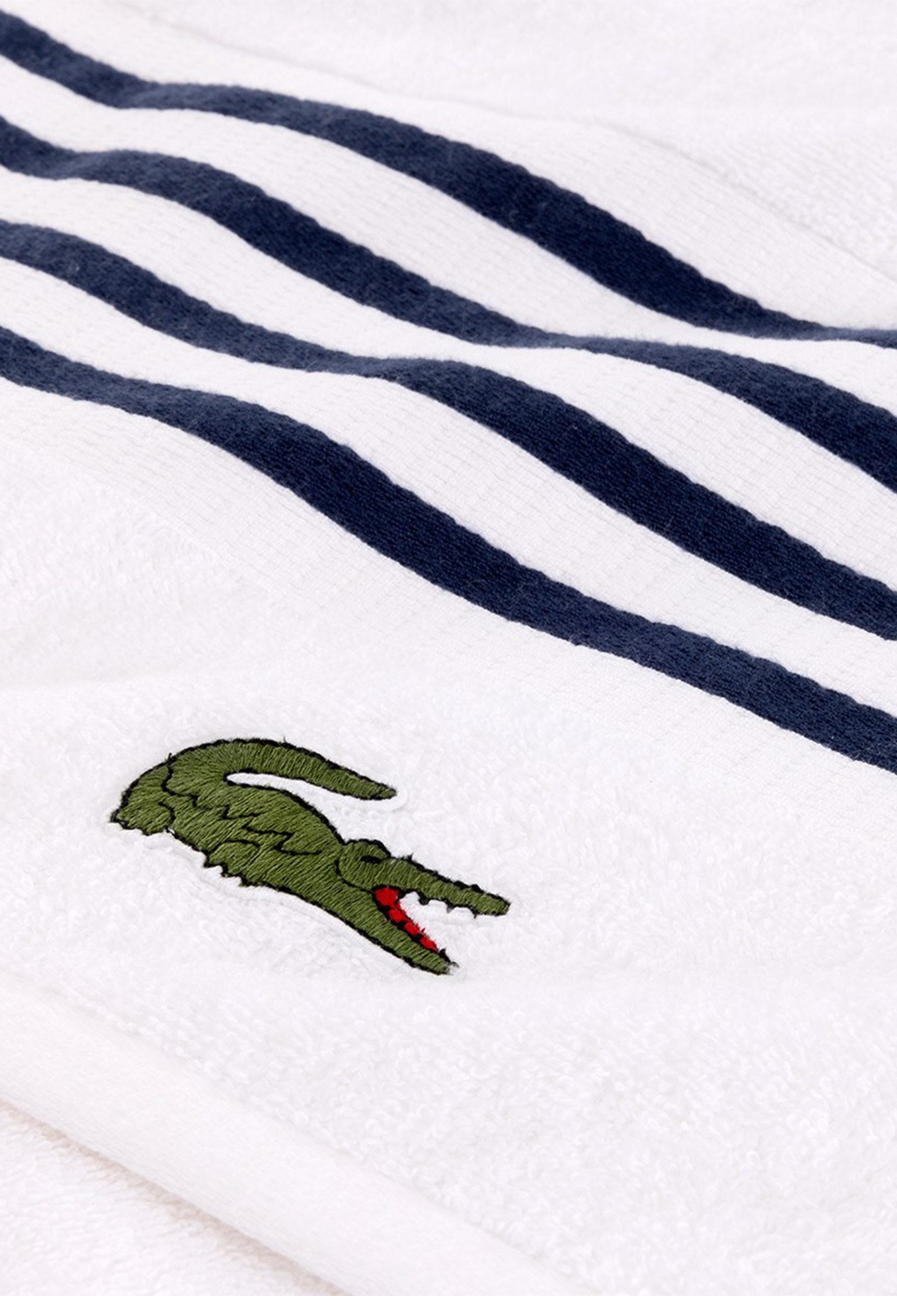 Lacoste Badetuch LCOURTLI, Frottier (1-St), mit Label-Applikationen und gestreifter Bordüre