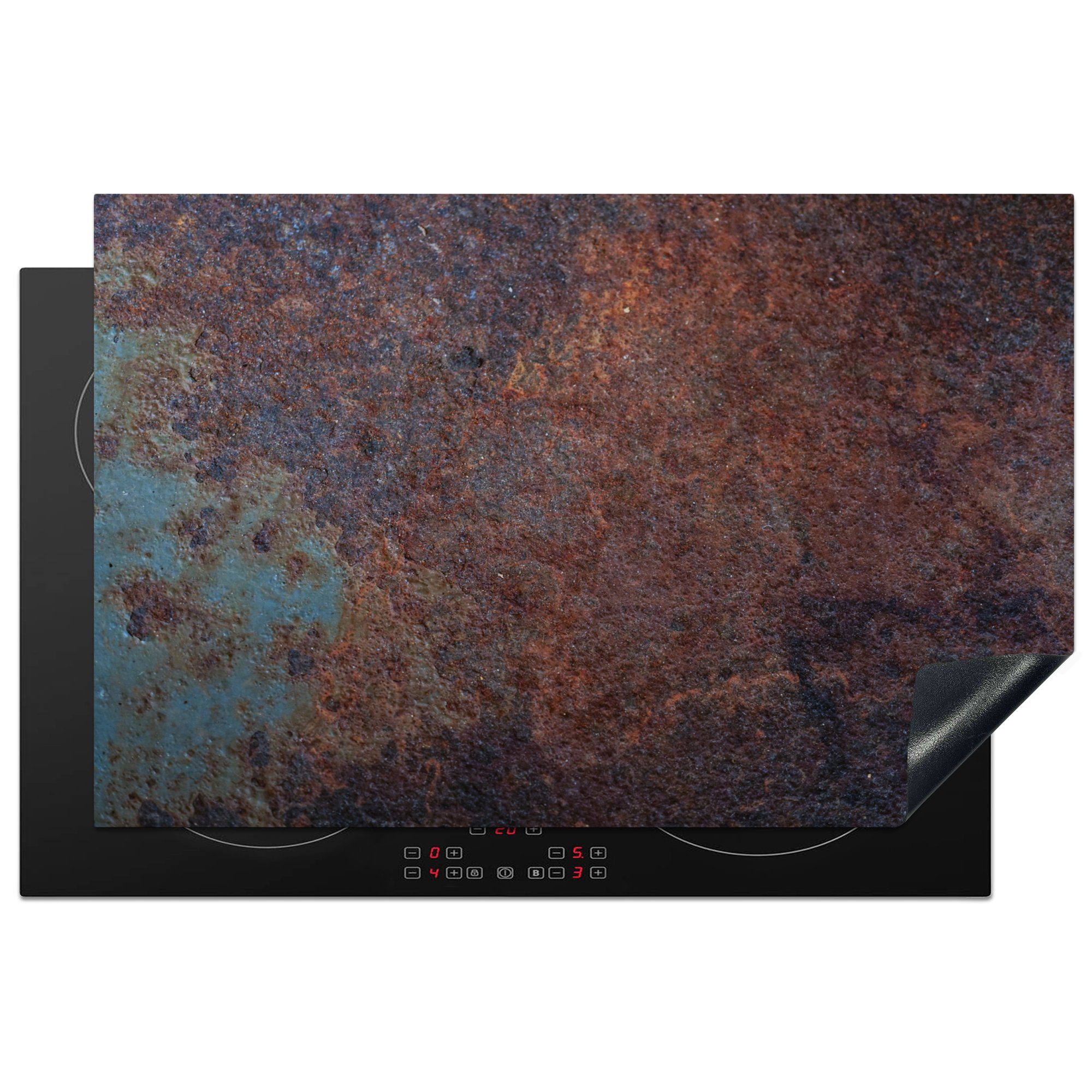 MuchoWow Herdblende-/Abdeckplatte Rost - Eisen - Blau, Vinyl, (1 tlg), 81x52 cm, Induktionskochfeld Schutz für die küche, Ceranfeldabdeckung