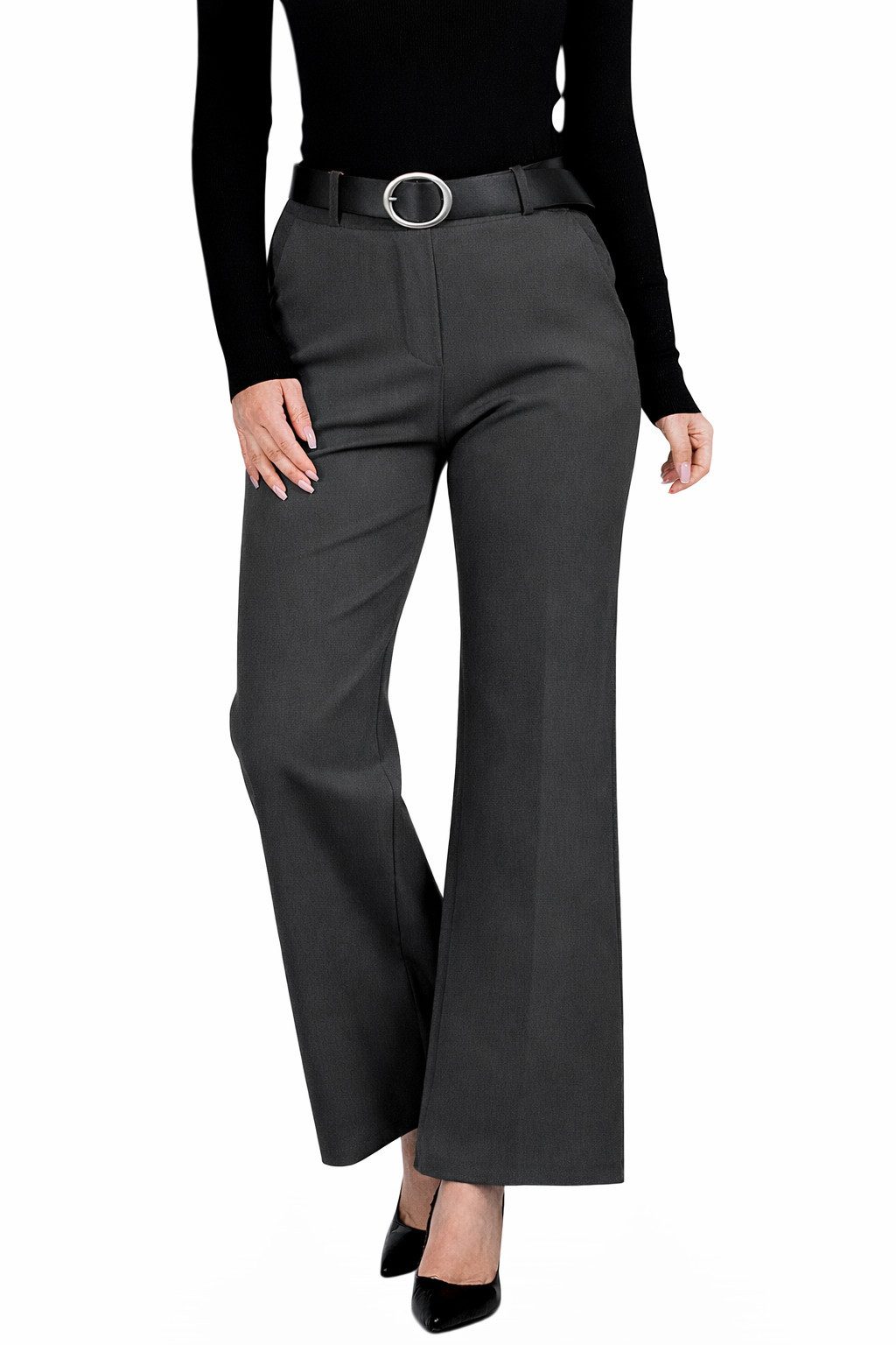 Mississhop Stretch-Hose Elegante Damenhose mit Gürtel und geradem Bein M.431