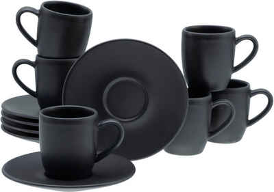 CreaTable Espressotasse Soft Touch Black, Steinzeug, 12-teilig, inkl. Untertasse