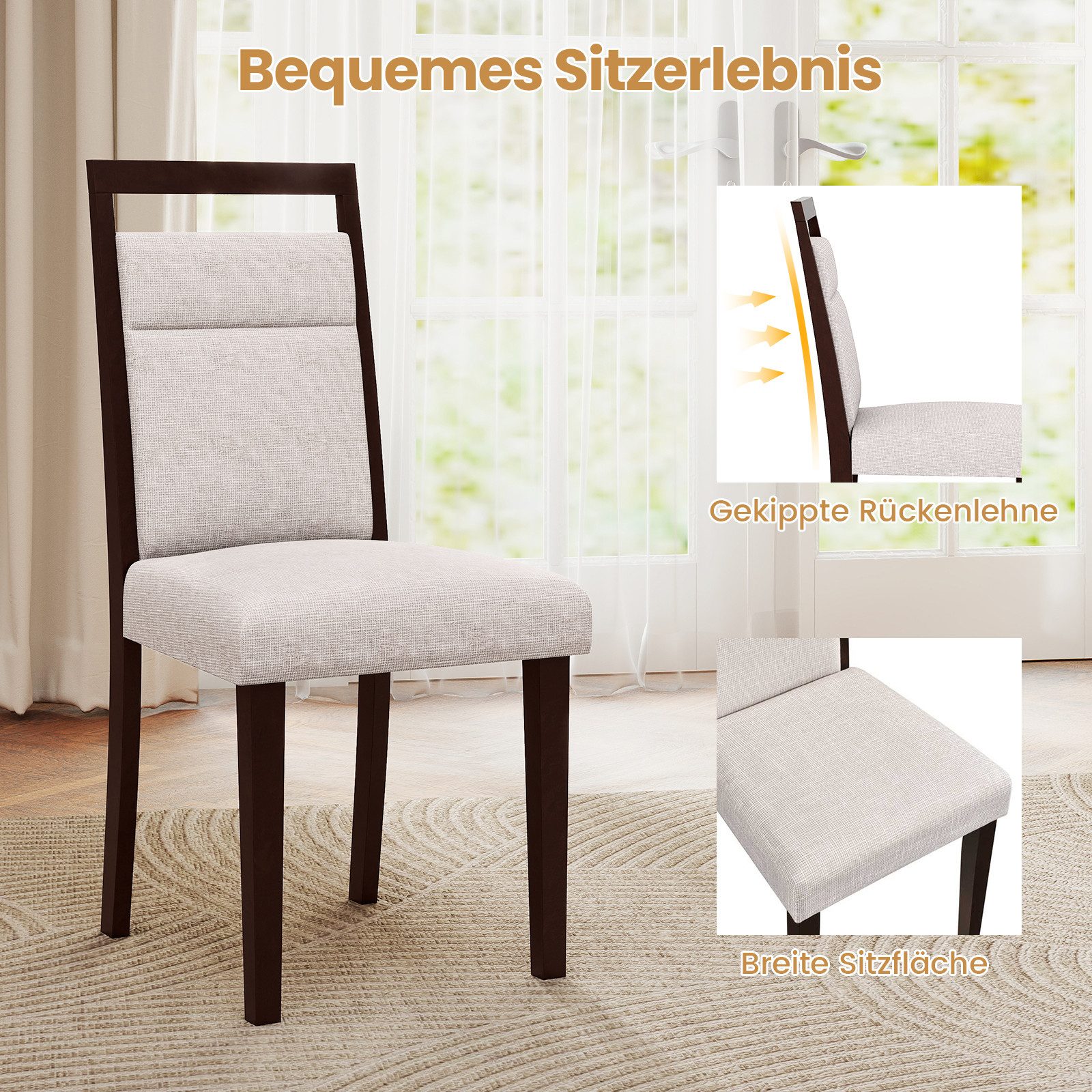 COSTWAY Esszimmerstuhl (2 St), Küchenstuhl Holz, Esstisch Stühle mit gepolsterter Sitz