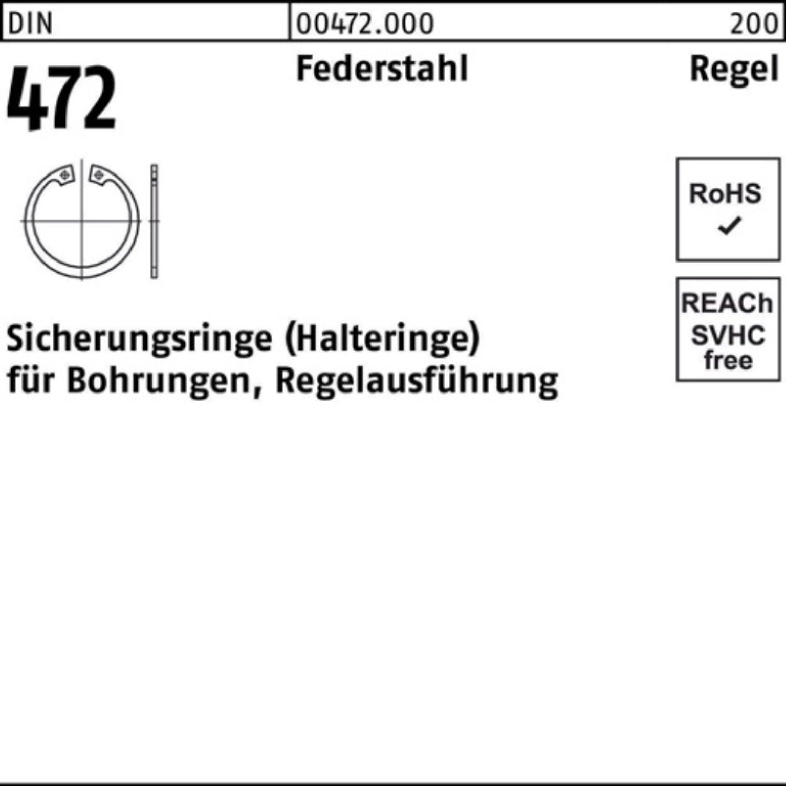 Reyher Sicherungsring 100er Pack Sicherungsring DIN 472 Federstahl Stüc 1 190x Regelausf. 4