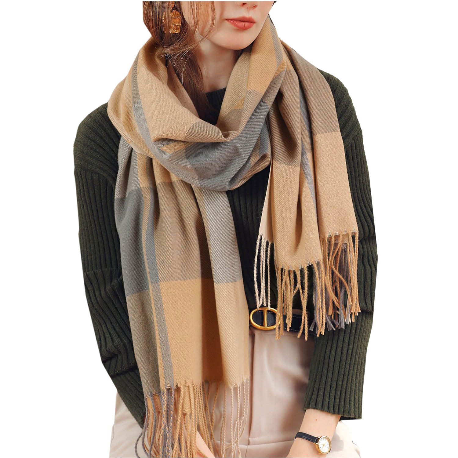 Refttenw Halstuch Damen Winter Kariert Winterschal,Damenschal Mit Quasten,Poncho