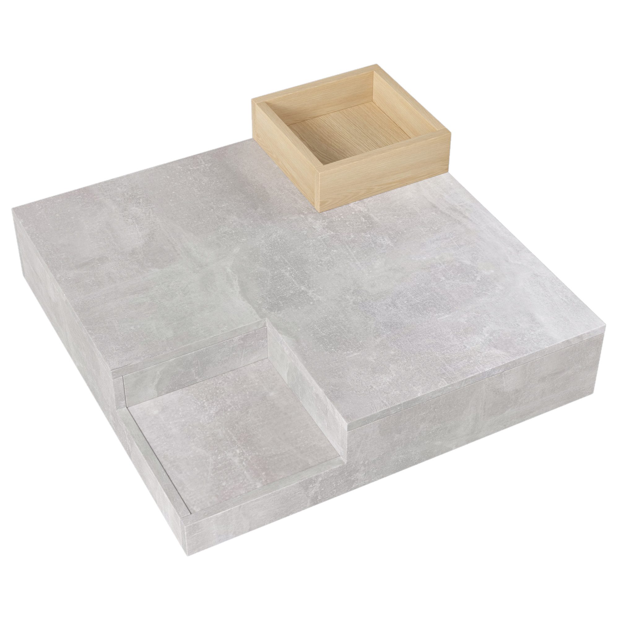 EXTSUD Couchtisch Couchtisch mit herausnehmbarer Aufbewahrungsbox – 72×72 cm, Betongrau (ein Tisch), mit herausnehmbarer Aufbewahrungsbox, 72*72*30 cm