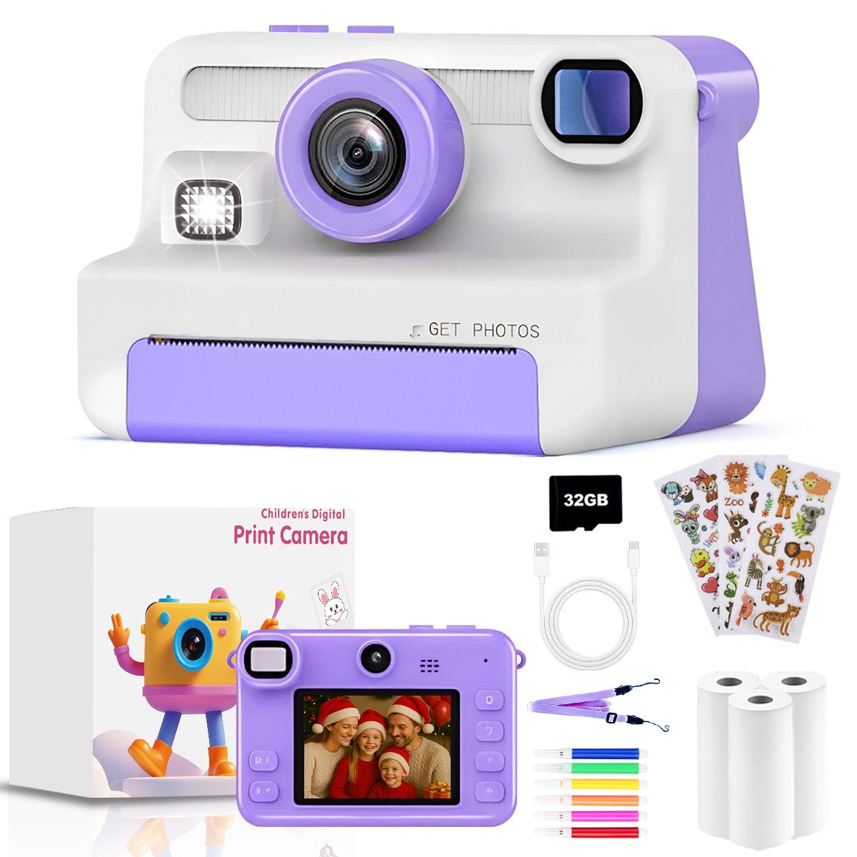 FOSMET Kinderkamera Sofortbildkamera,1080P 2,4" Display Digitalkamera Kinde günstig online kaufen