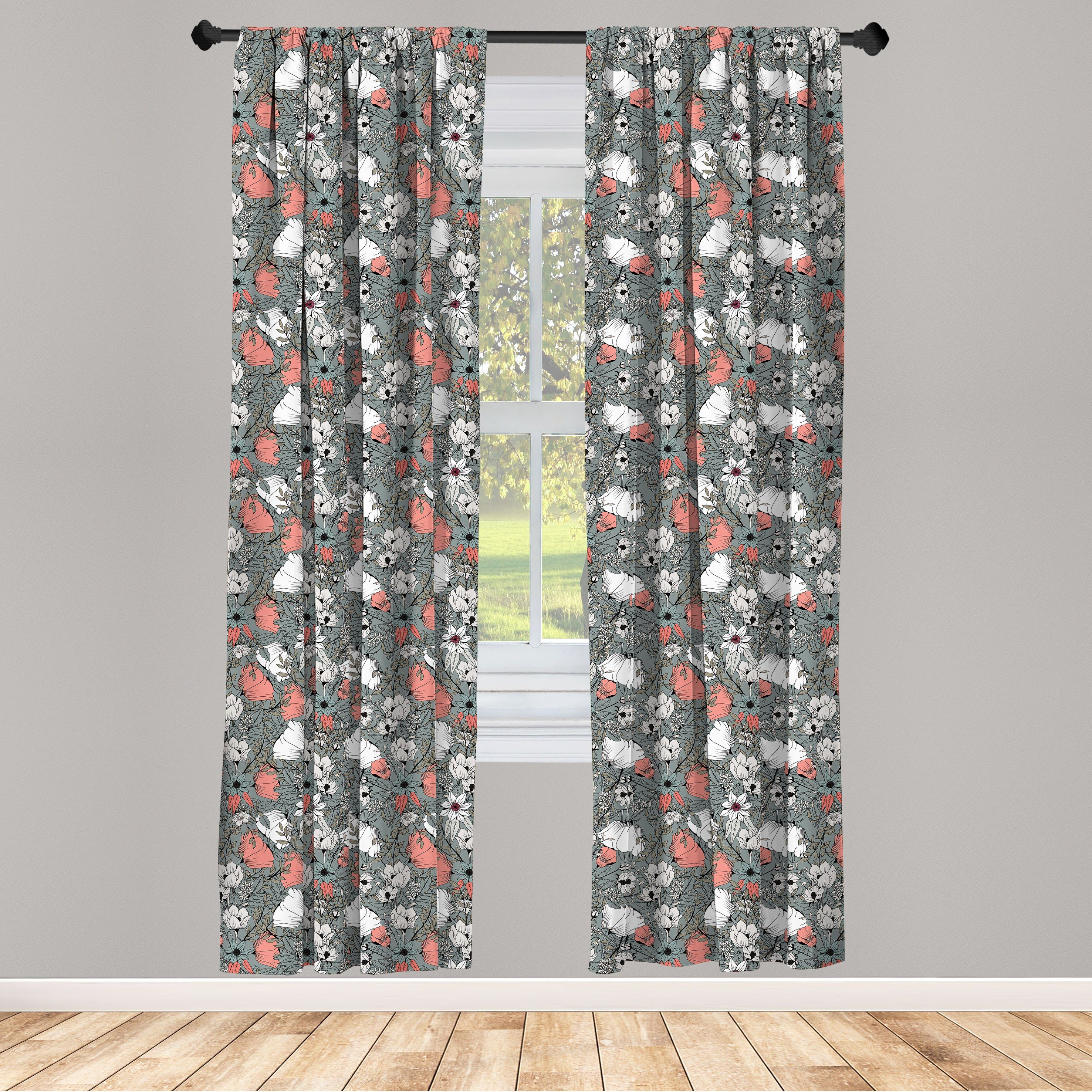 Gardine Vorhang für Wohnzimmer Schlafzimmer Dekor, Abakuhaus, Microfaser, Garten Rustikale Blumen-Muster