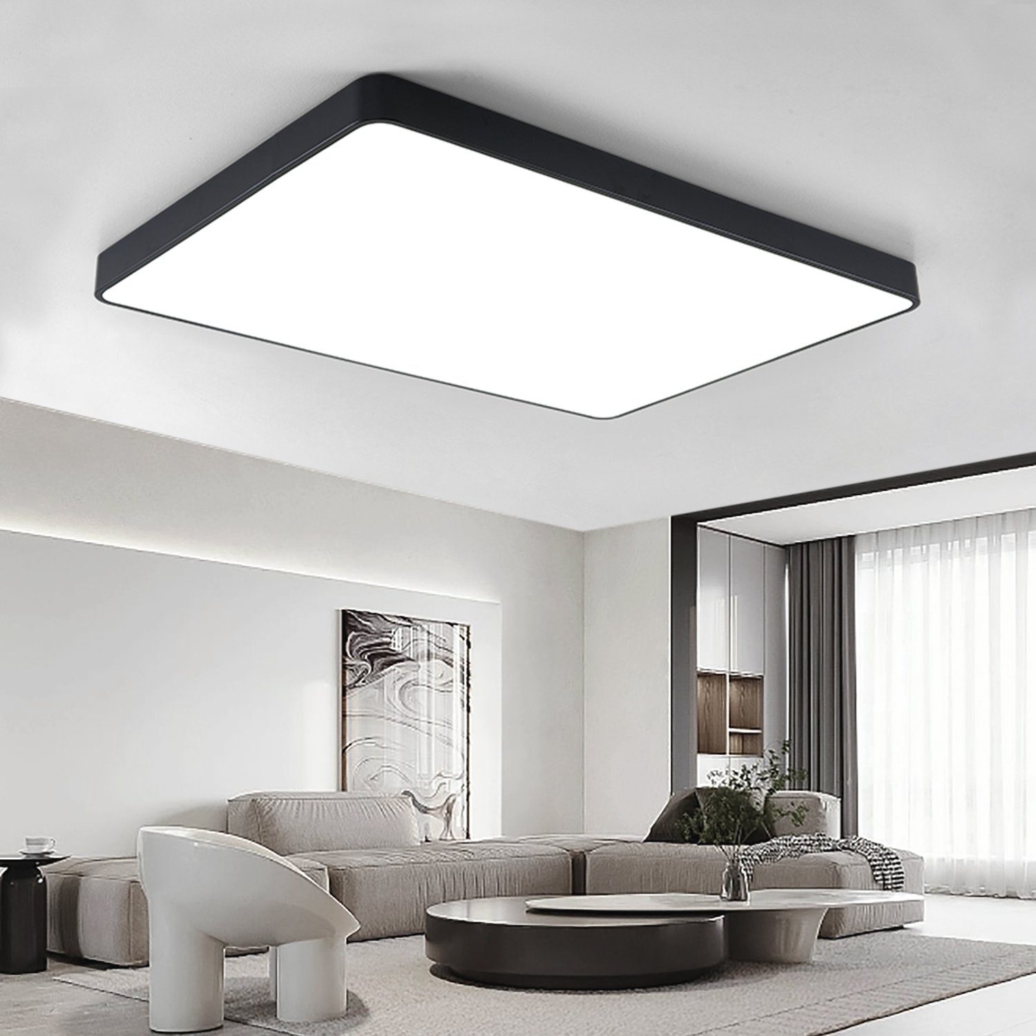 JDONG LED Deckenleuchte dimmbar mit Fernbedienung Rechteckig 65*43/90*55/90*60cm, Deckenlampe 72W /90W, Wohnzimmerlampe Metall Modern Design Lamp für, Wohnzimme – Bild 4 von 5