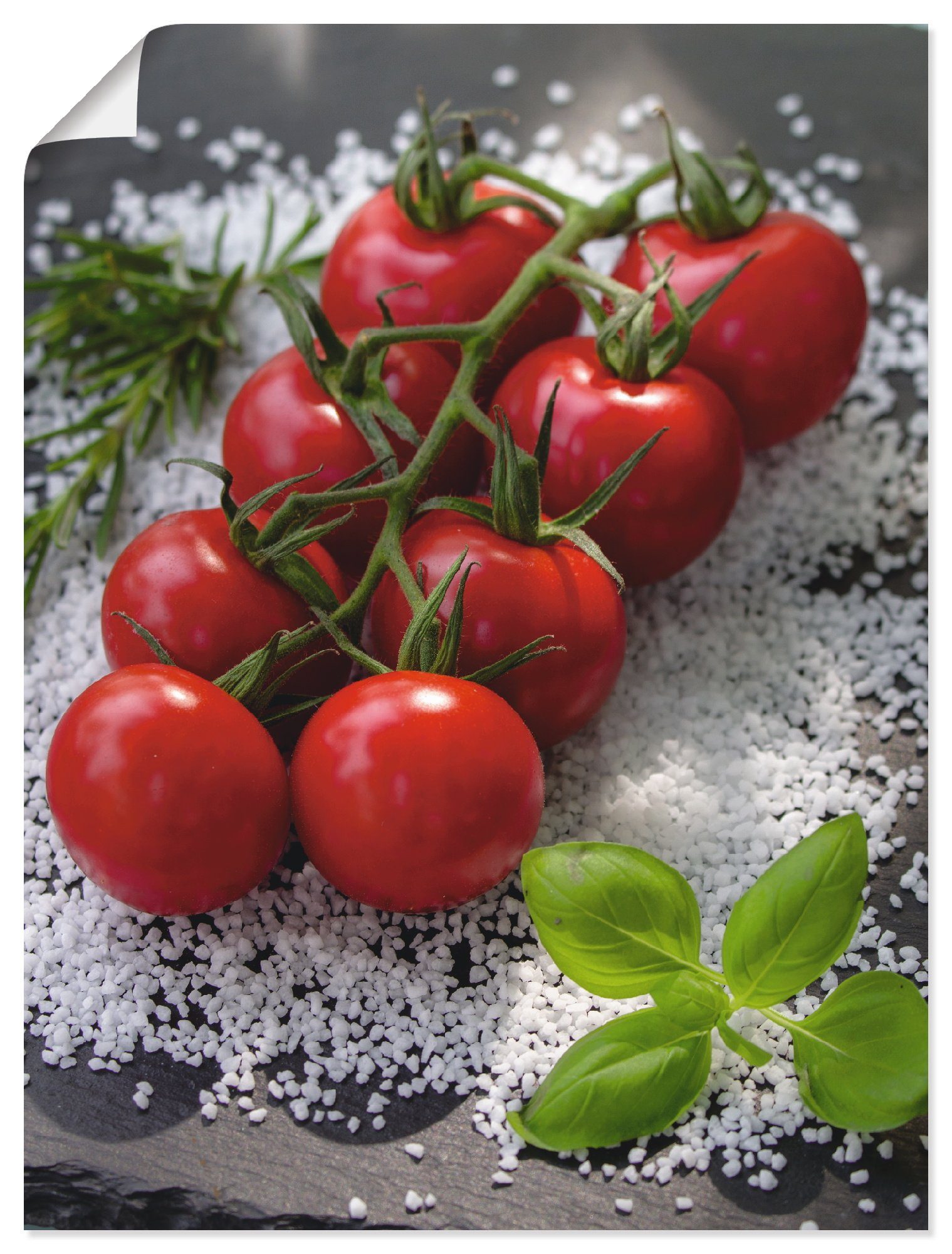 Wandbild oder Artland Poster versch. Tomaten Salz, Leinwandbild, Lebensmittel Alubild, (1 St), in Rispe Wandaufkleber auf als Größen