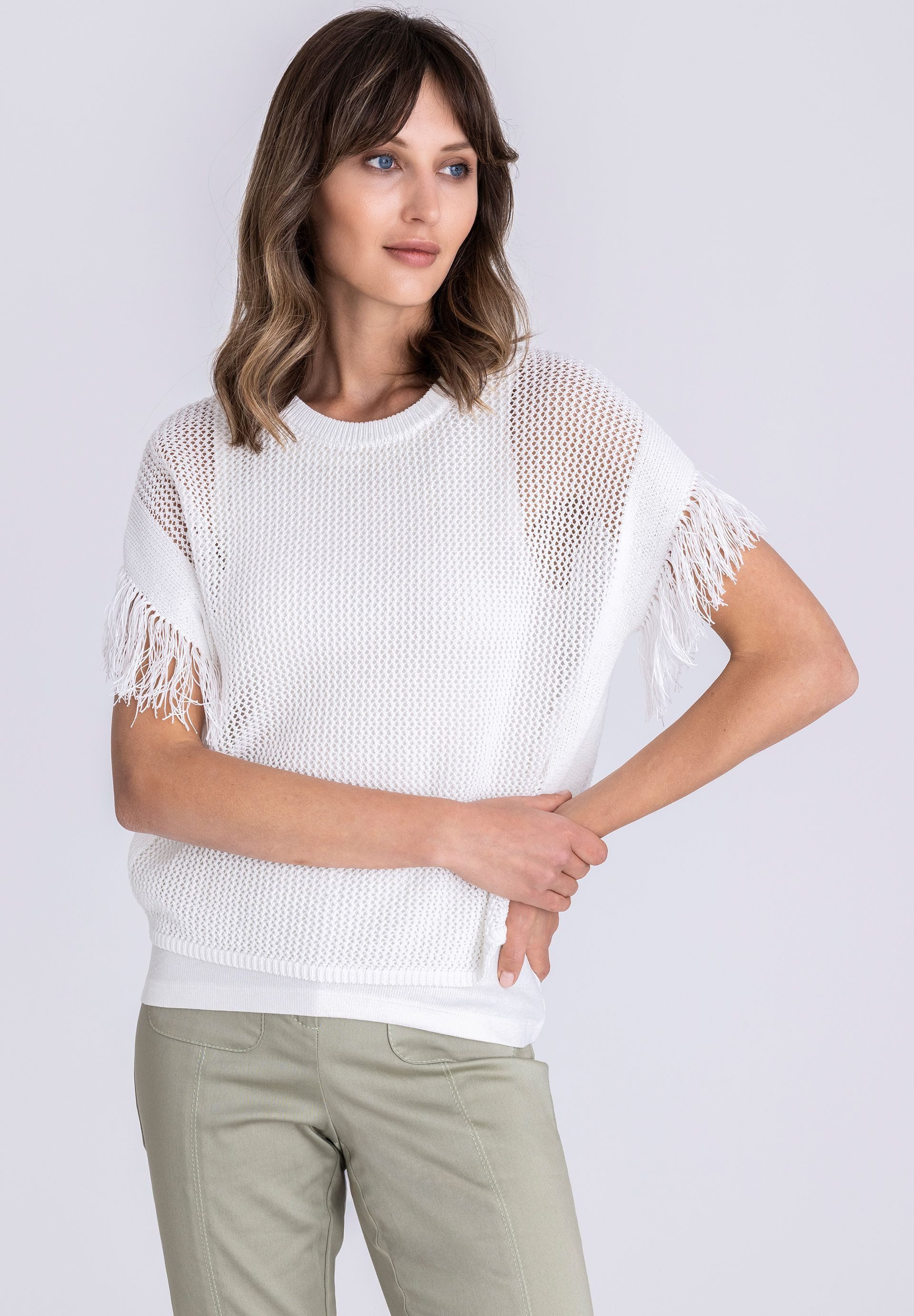 TUZZI Strickpullover mit Fransenbesatz