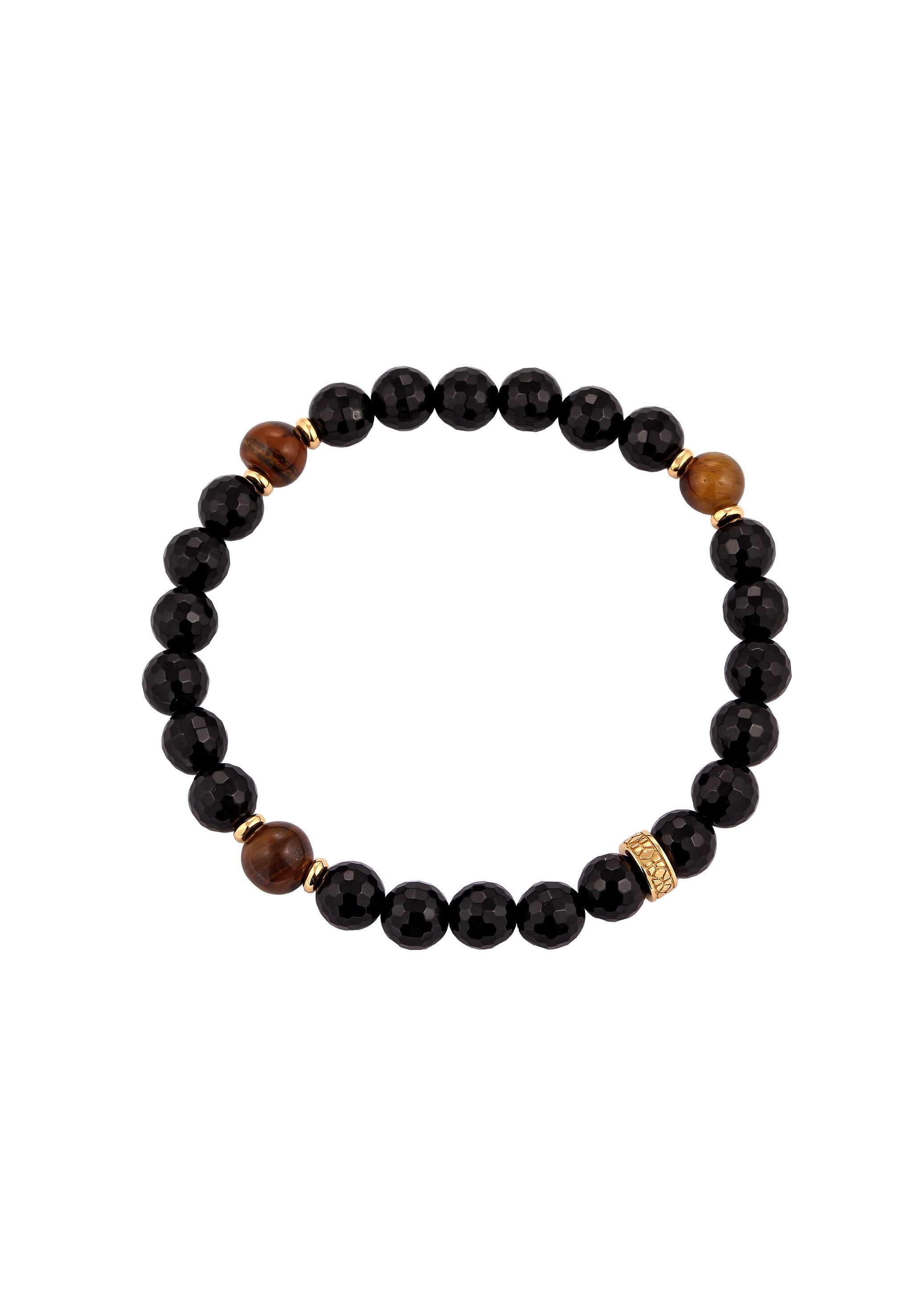 Kuzzoi Bead-Armband-Set Onyx Tigerauge Perlen 925 Sterling Silber vergoldet