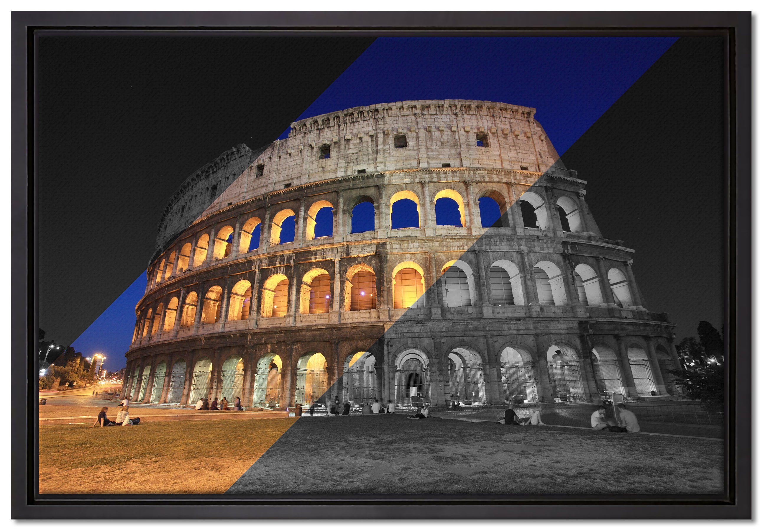 Colosseum fertig in Pixxprint gefasst, Leinwandbild einem Wanddekoration in Italien, bespannt, Zackenaufhänger Schattenfugen-Bilderrahmen St), Leinwandbild (1 Rom inkl.
