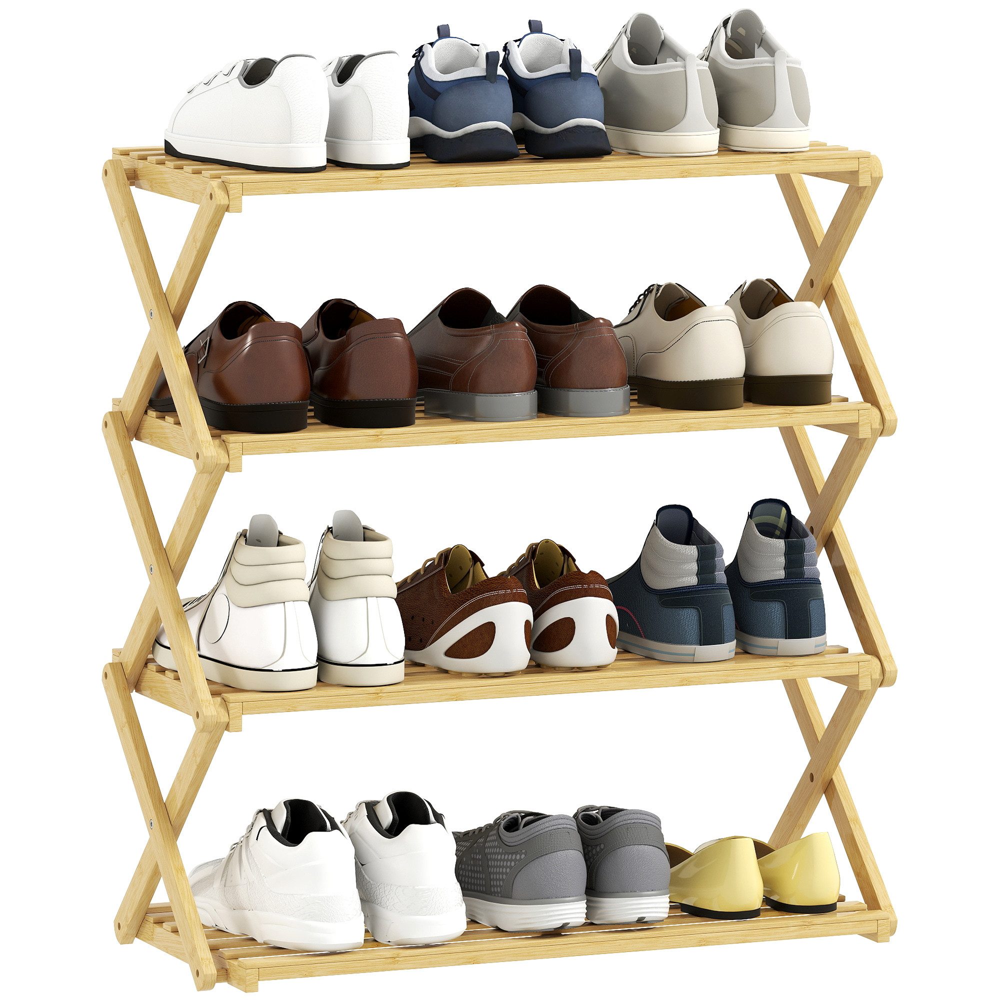HOMCOM Schuhregal Schuhständer für bis zu 12 Paar Schuhe, Schuh-Organizer, Schuhablage 1-tlg., für Eingang, Flur, Natur