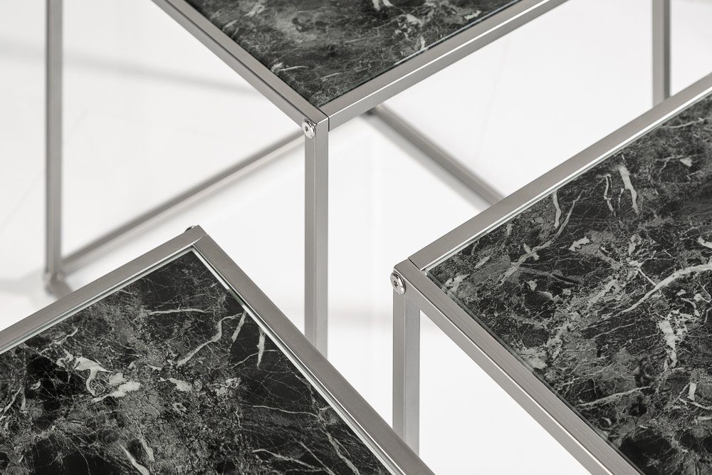 (Set, ELEMENTS Modern Metall Beistelltisch · · riess-ambiente Marmor-Optik Glastisch 40cm · schwarz 3-St), Design