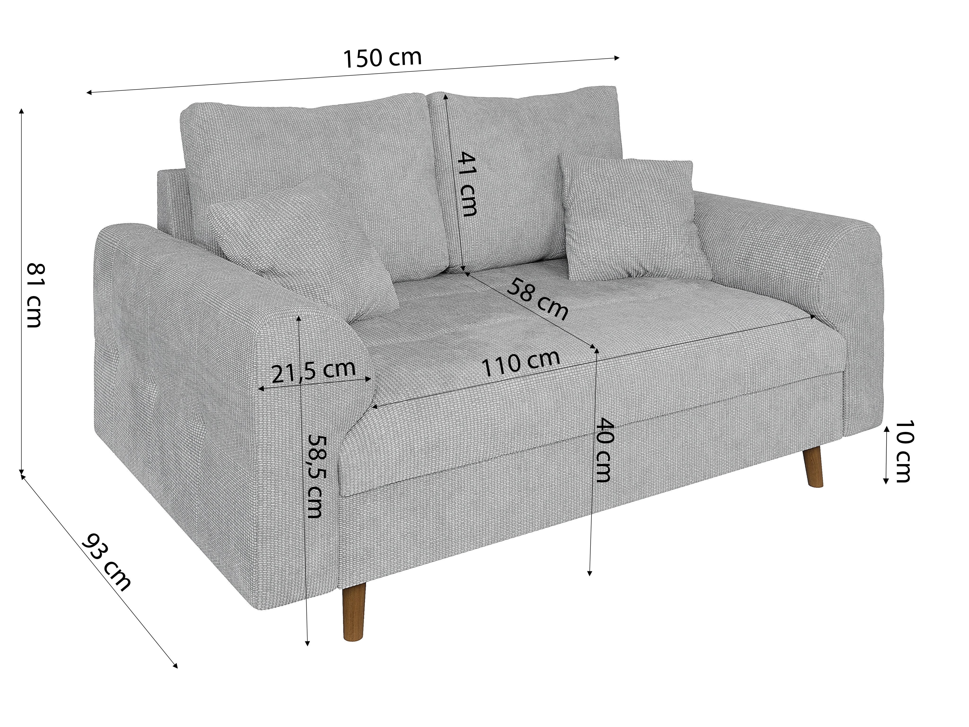 S-Style Möbel Polstergarnitur 2+1 Kristian mit Holzfüßen im skandinavischen Stil aus Chenille-Stoff, (1x 2-Sitzer-Sofa, 1x Sessel), mit Wellenfederung