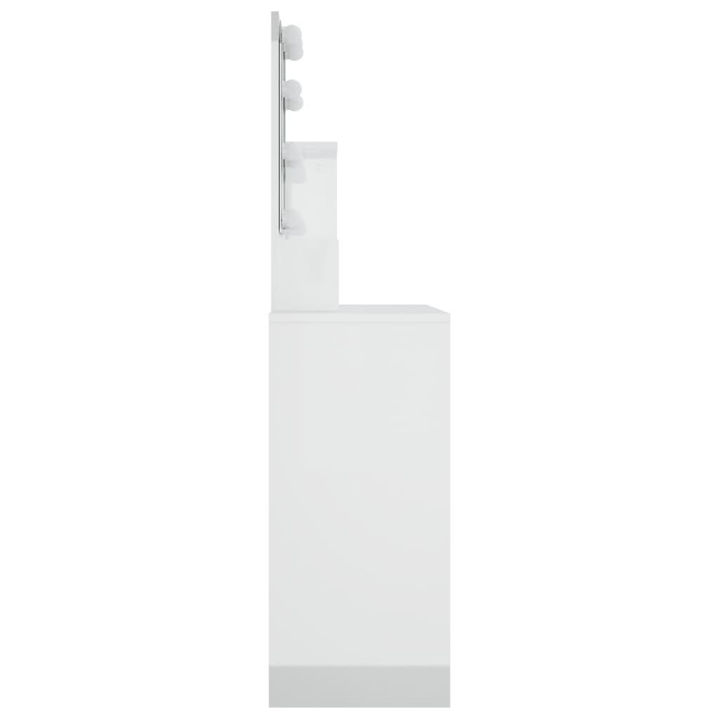 furnicato Schminktisch mit (1-St) Hochglanz-Weiß 86,5x35x136 LED cm