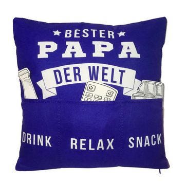 Bada Bing Dekokissen Bester Papa Kissen mit Taschen für den besten Papa tolle Geschenkidee, Kissen mit 3 Taschen zum befüllen