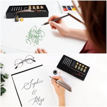 Kurtzy Pinselstift Kalligraphie Set: Feder & Tintenfass (19-teilig), (1-tlg), Antik Kalligraphie Set: Schreibfeder & Tintenfass (19 Stück)