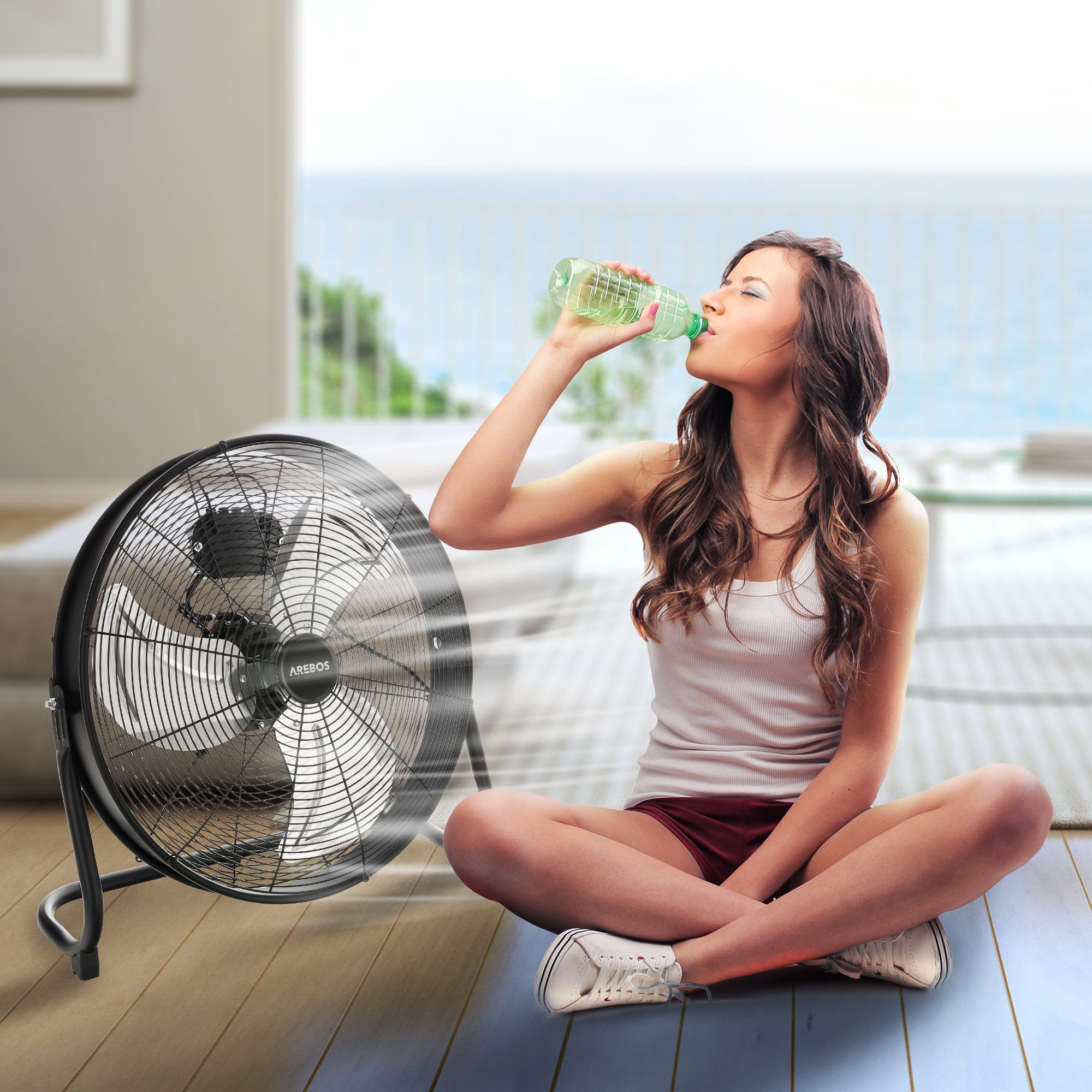 Arebos Bodenventilator Ø 50 cm, Windmaschine, günstig online kaufen