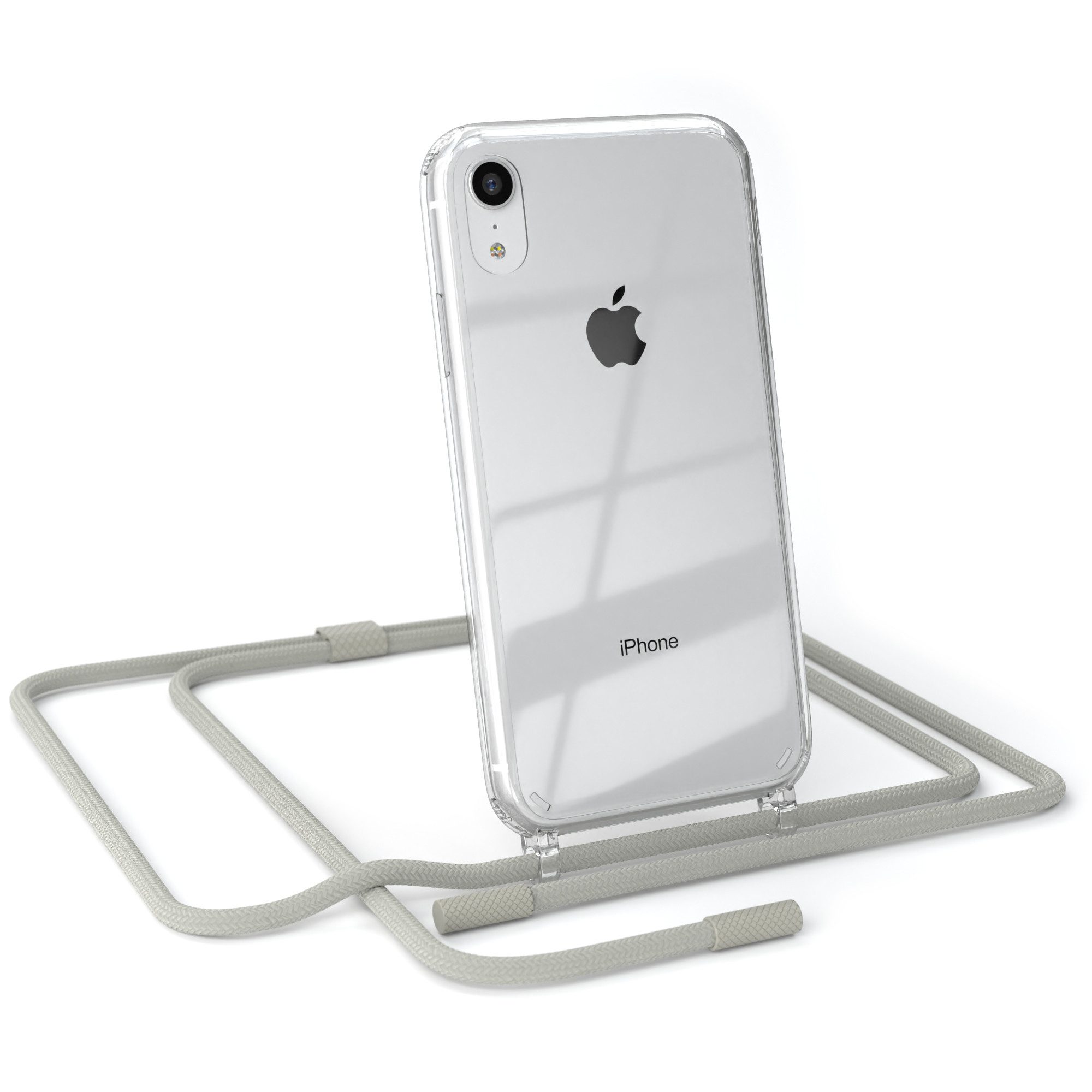 EAZY CASE Handykette Silikon Kette Unifarbe für Apple iPhone XR 6,1 Zoll, Schutzhülle zum Umhängen Hülle mit Umhängeband Kettenhülle Grau Taupe