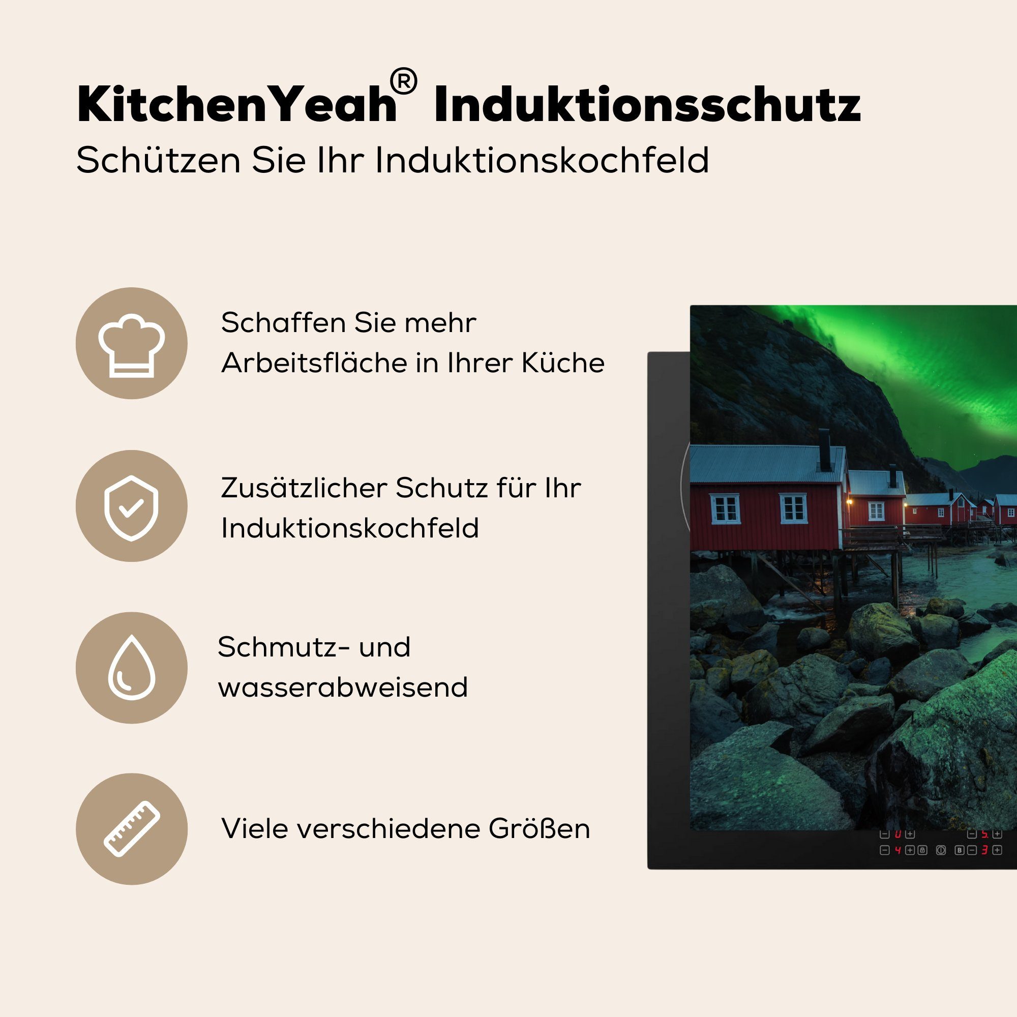 Nordlichter MuchoWow (1 Norwegen die Vinyl, Nacht, Ceranfeldabdeckung küche, cm, für 59x52 - Herdblende-/Abdeckplatte - Induktionsmatte tlg),