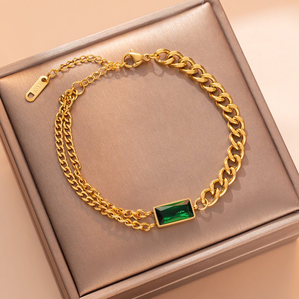 ENGELSINN Goldarmband ENGELSINN Gold Kettenarmband mit Armreif Bestseller Geschenkbox Stein inkl. Armband (1-tlg), grünem