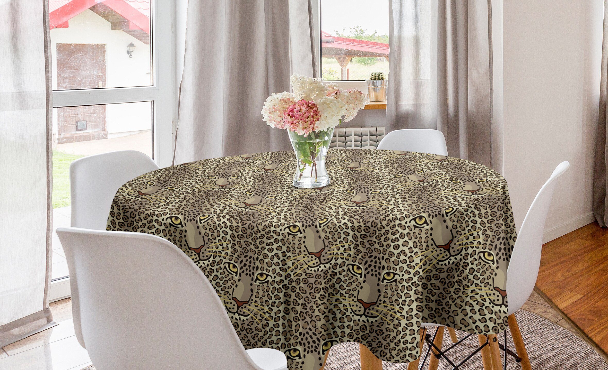 Abakuhaus Tischdecke Kreis Tischdecke Abdeckung für Esszimmer Küche Dekoration, Leopard-Druck Leo wilde große Katzen-Gesicht