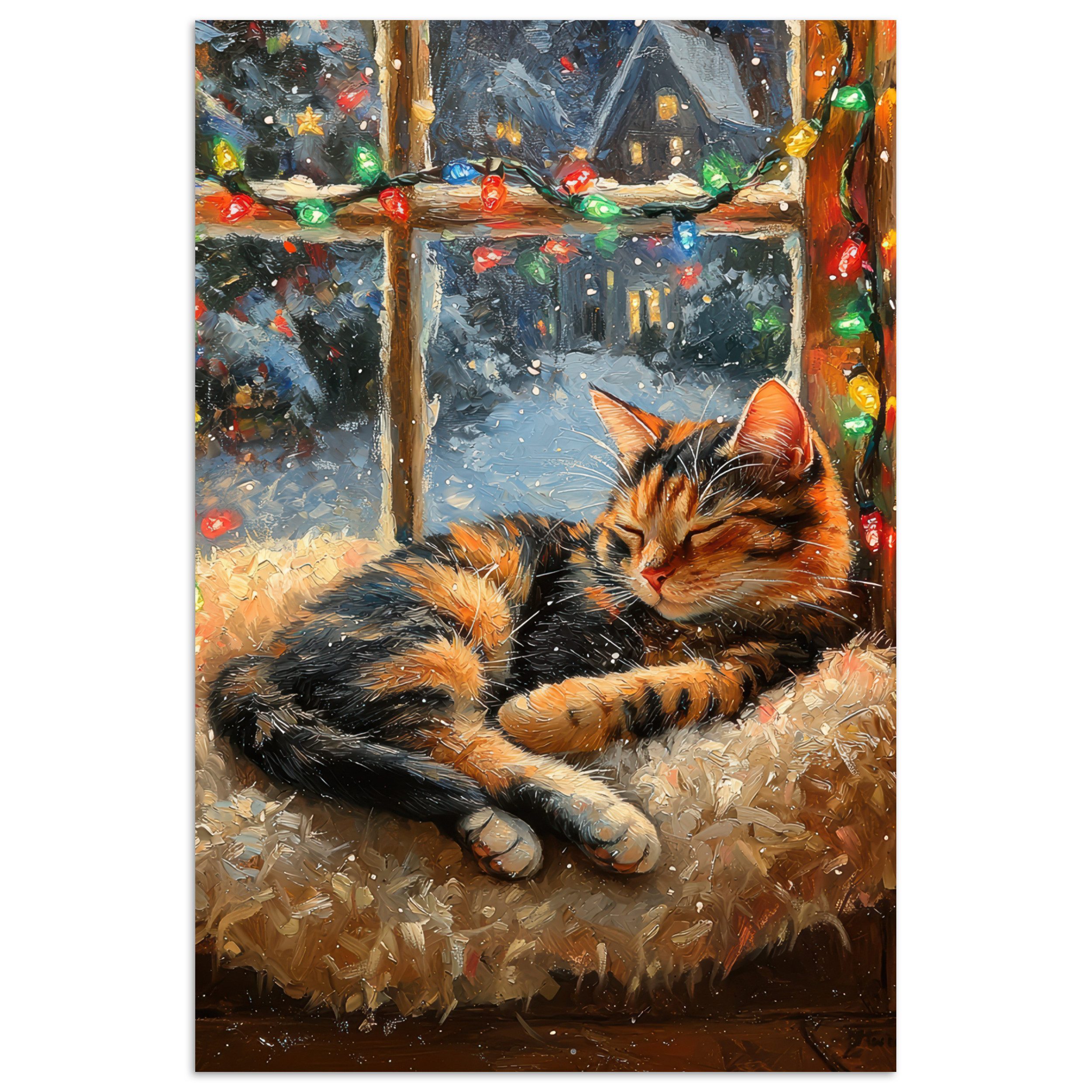 MuchoWow Poster Katze - Weihnachten - Winter - Tier, (1 St), Wandbild, Wohnzimmer Deko, Qualitätsdruck Dickes Papier, 60x90 cm