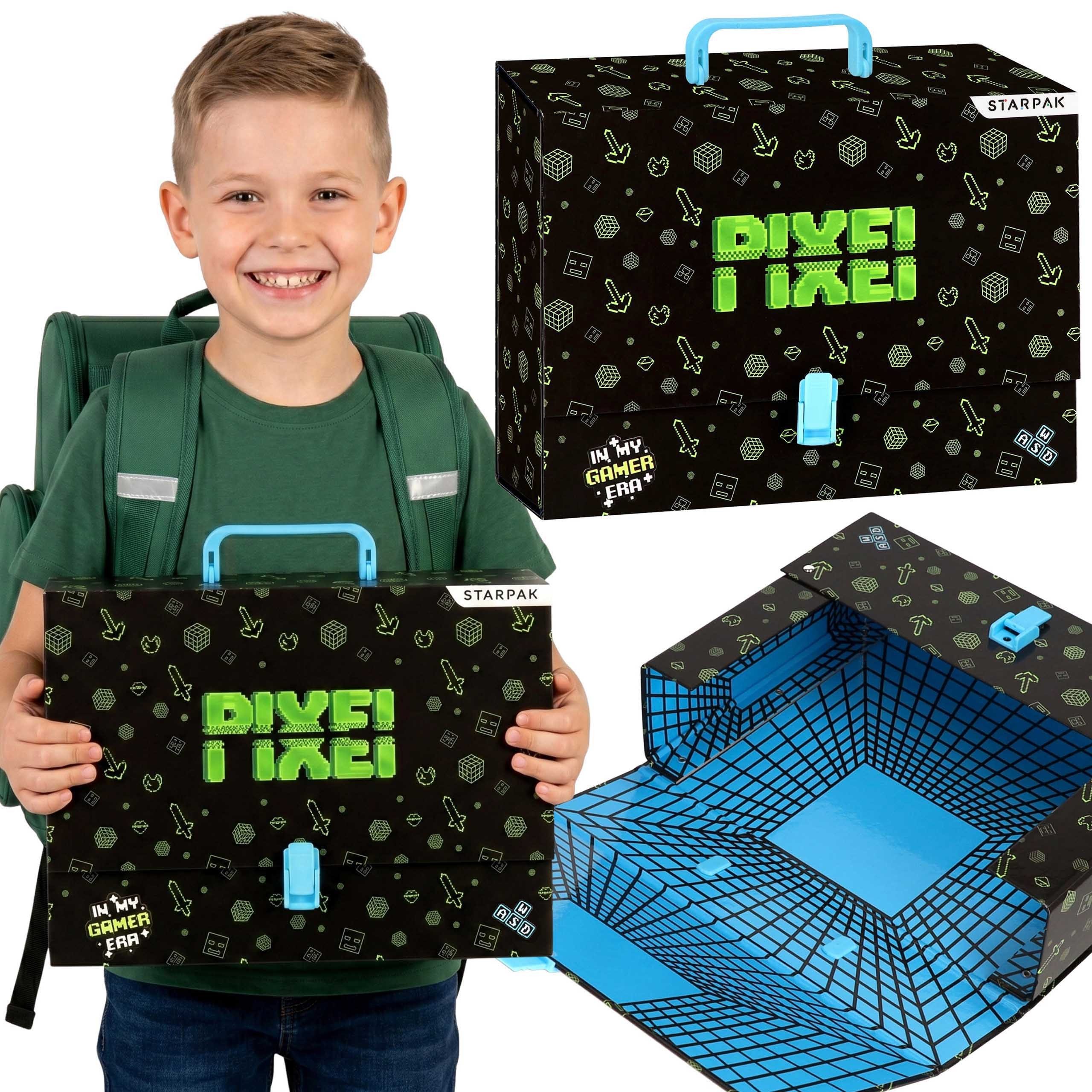 Pixel Handarbeitskoffer PIXEL XXL Schulmappe A4 mit Griff für Jungen stabil 9 cm
