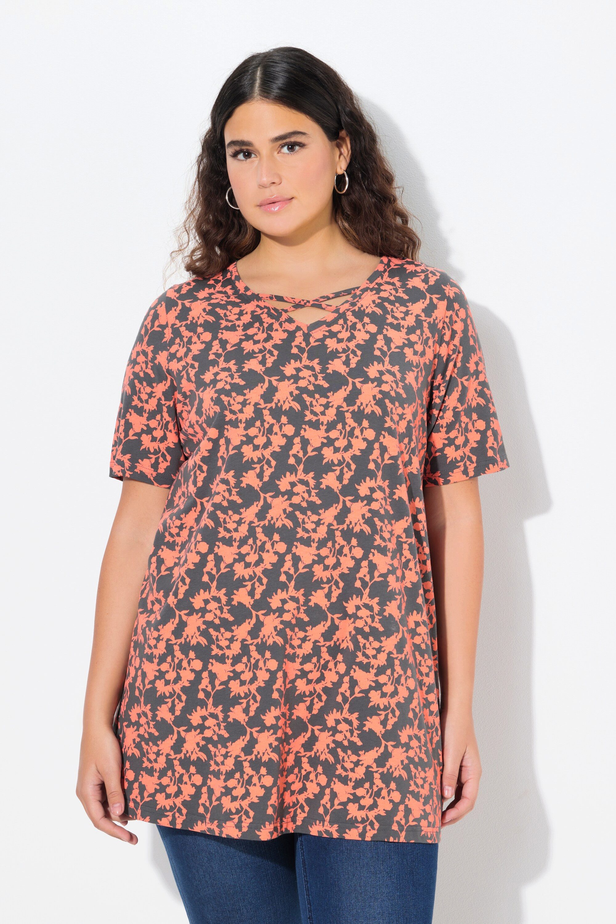 Ulla Popken T-Shirt T-Shirt Zierbänder V-Ausschnitt günstig online kaufen