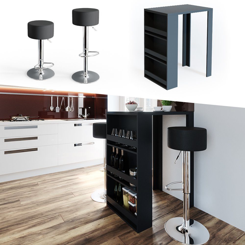Vicco Bartisch, Anthrazit, 80 x 57 cm mit 2 Barhockern günstig online kaufen