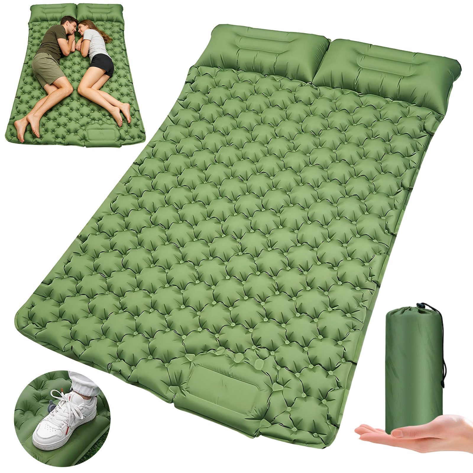 AKKEE Isomatte Campingmatte mit Kissen, Isomatte Outdoor, 2 Personen, Selbstaufblasend, Isomatte Ultraleicht, Isomatte Camping Outdoor