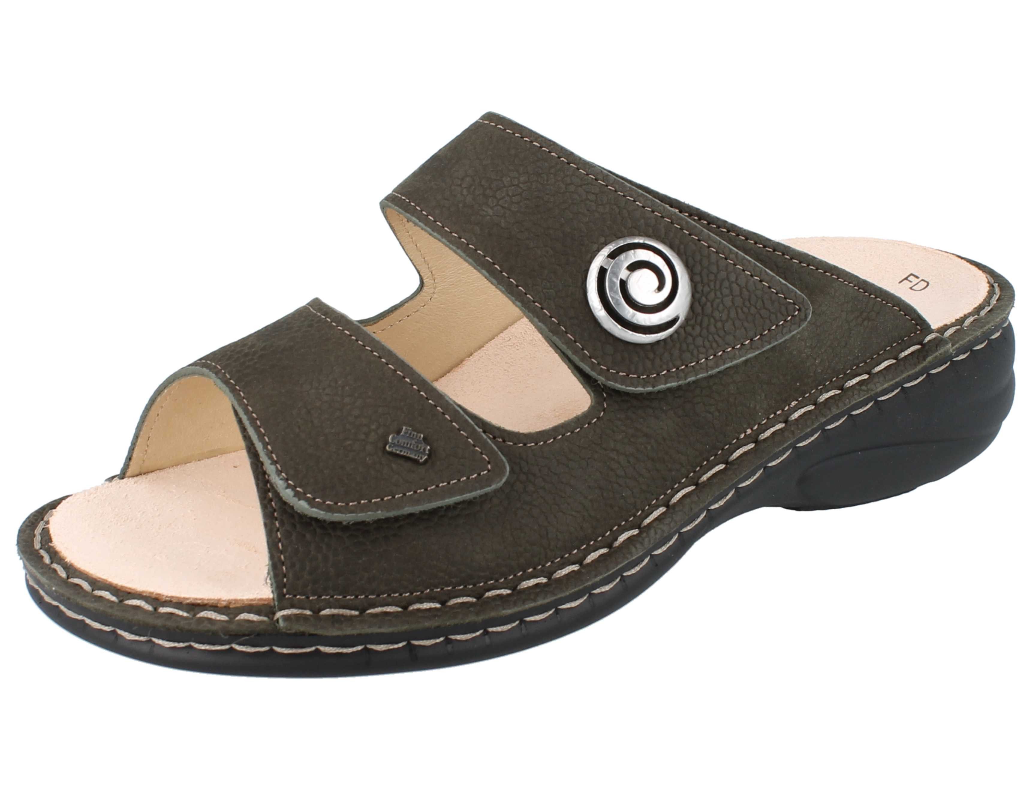 Finn Comfort FINN COMFORT Colina Damen Pantolette olivgrün Nubukleder - Größe: Pantolette Wechselfußbett