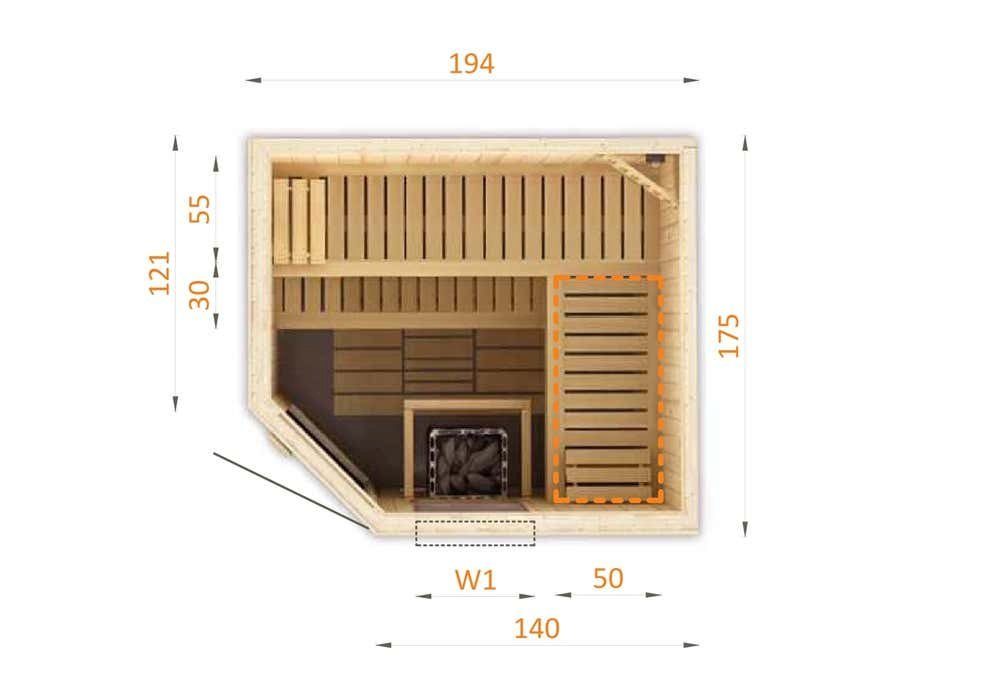 FinnTherm Sauna Innensauna Pearl, BxTxH: 194 x 175 x 199 cm, 72 mm, in Naturbelassen
