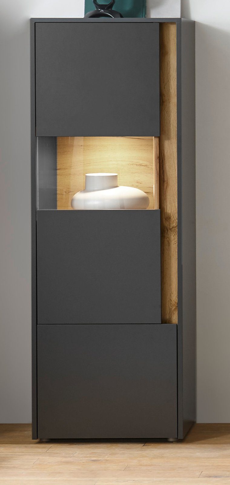 Furn.Design Standvitrine Center (Vitrinenschrank in grau mit Eiche, 50 x 15 günstig online kaufen