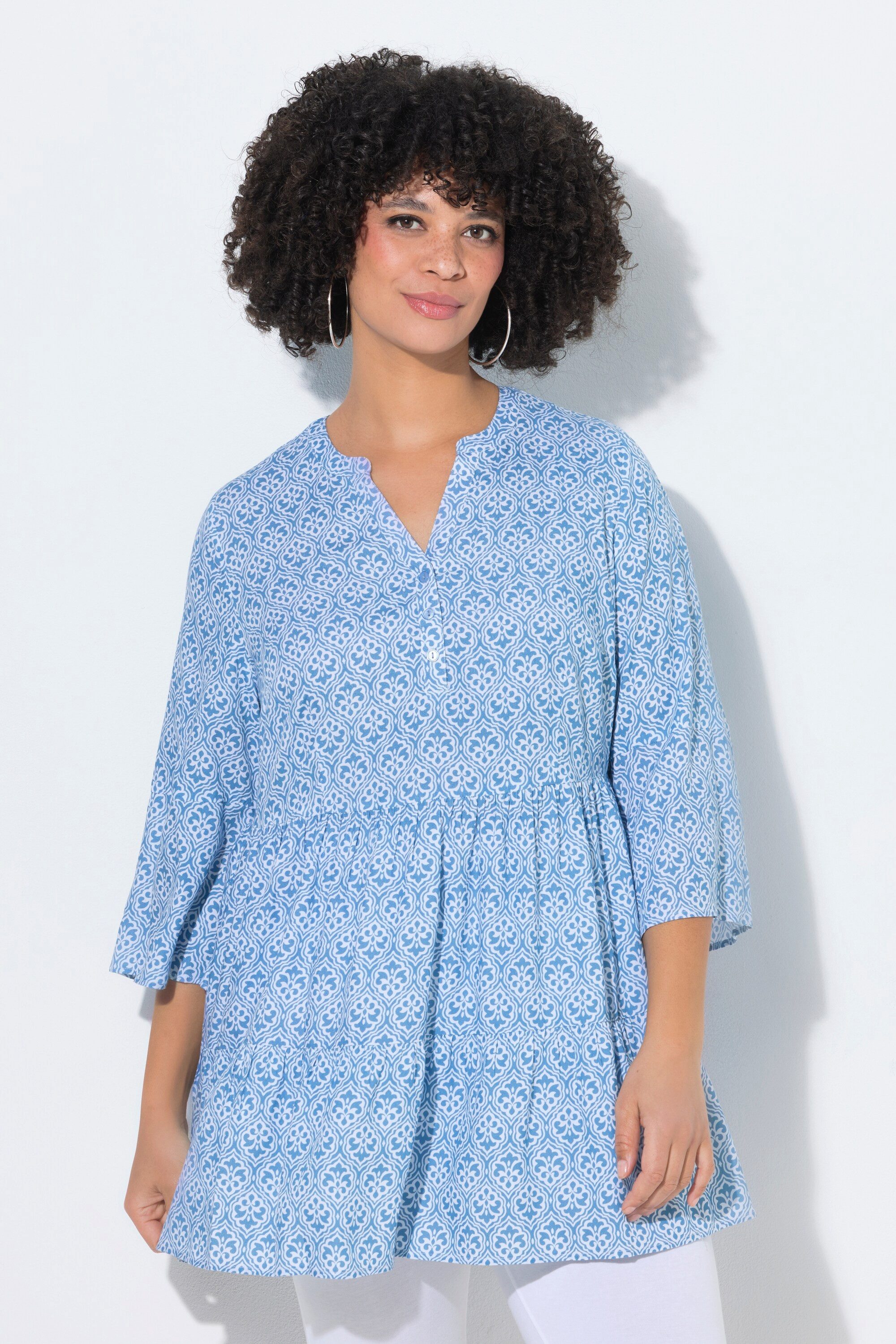 Angel of Style Tunika Longtunika A-Linie Ornament-Muster 3/4-Ärmel