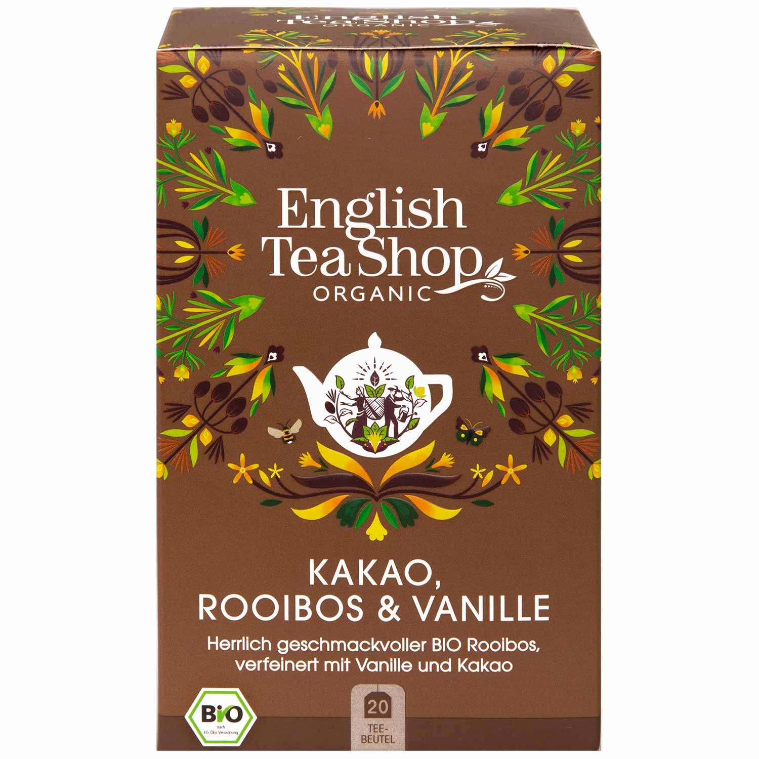 English Tea Shop Tee Kakao, Rooibos & Vanille, BIO, 20 Teebeutel, Feiner Rooibos mit leichter Schoko- und Vanille - Note.