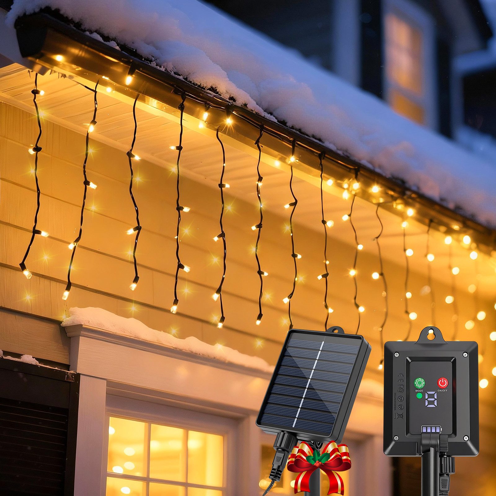 Aigostar LED-Lichtervorhang Solar Eiszapfen Lichterkette Außen 3M+5M*0.6M 1 günstig online kaufen