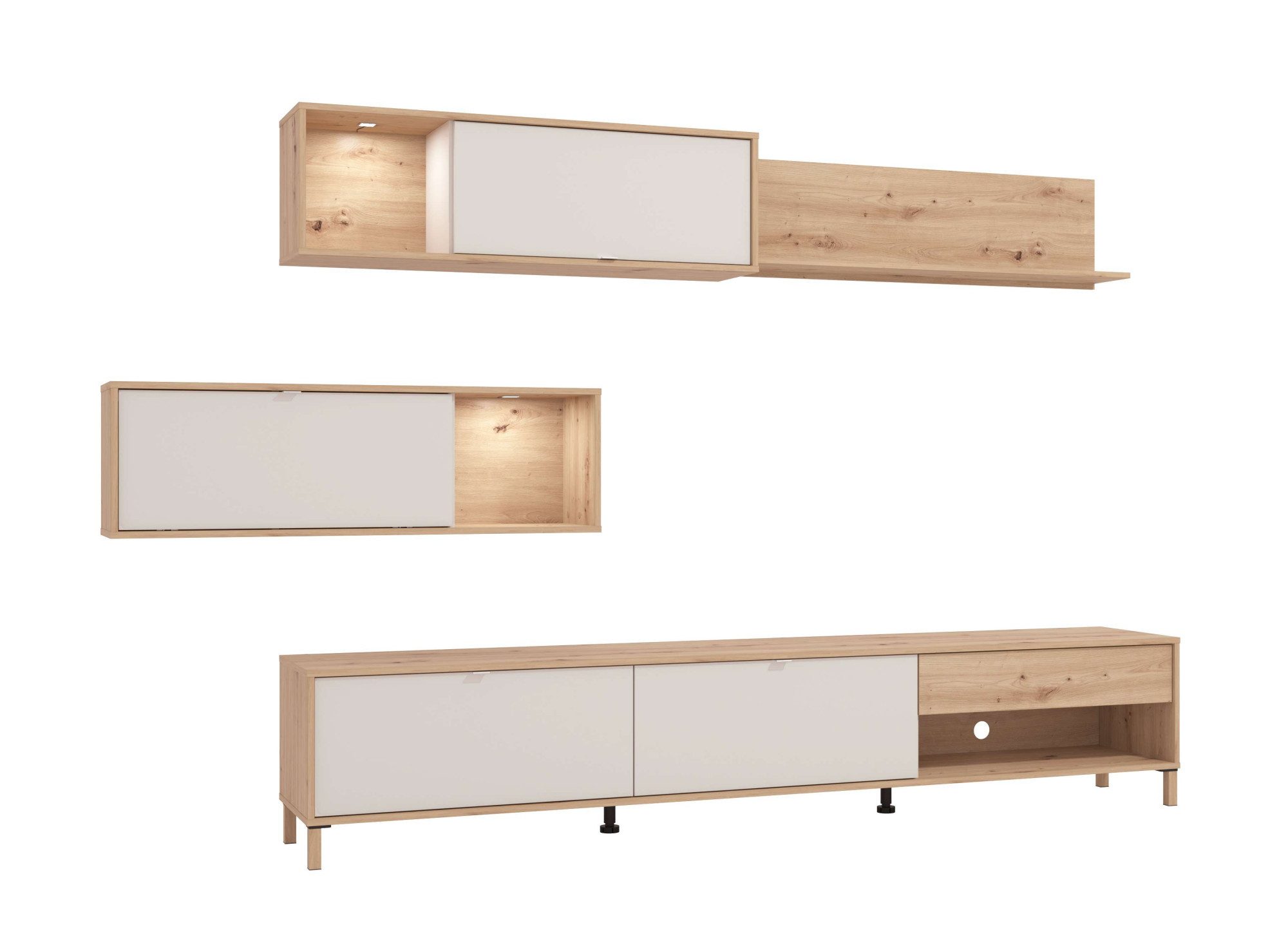 Home affaire Wohnwand Norwich Anbauwand, Wohnkombination, Wohnzimmer-Set, (4-St), Zwei Arten der Wandmontage. TV-Board Breite: 234 cm