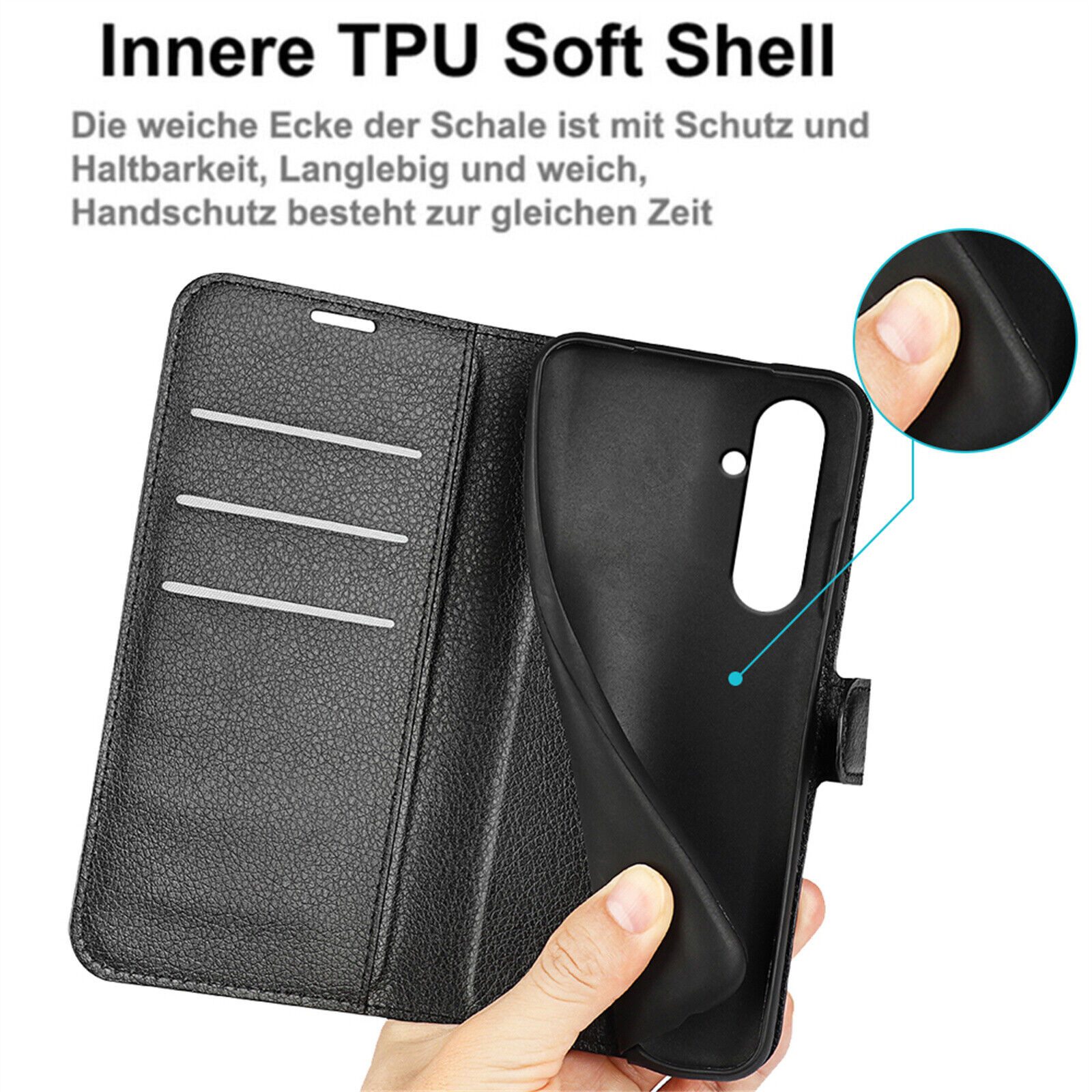 betterfon Handyhülle Handytasche für Samsung Galaxy A05s Klapphülle Schwarz, 3 Kartenfächer, Magnetverschluss & Standfunktion im Lederlook – Bild 5 von 5